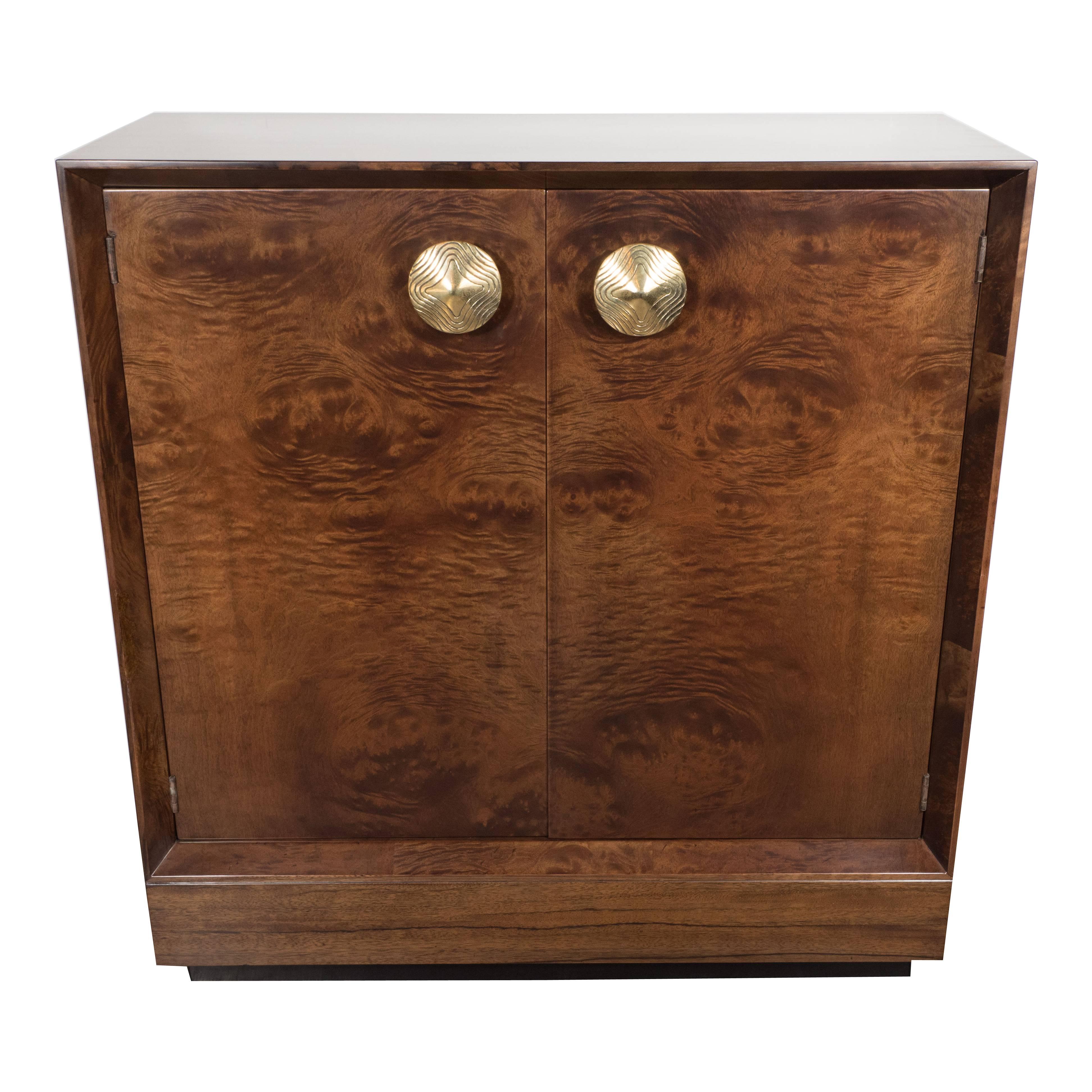 Art Deco Cabinet in Paldao and Acacia with Brass Pulls by Gilbert Rohde