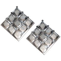 Chic Pair of Mid-Century Modernist Diamond Sconces in Murano Glass and Chrome 3