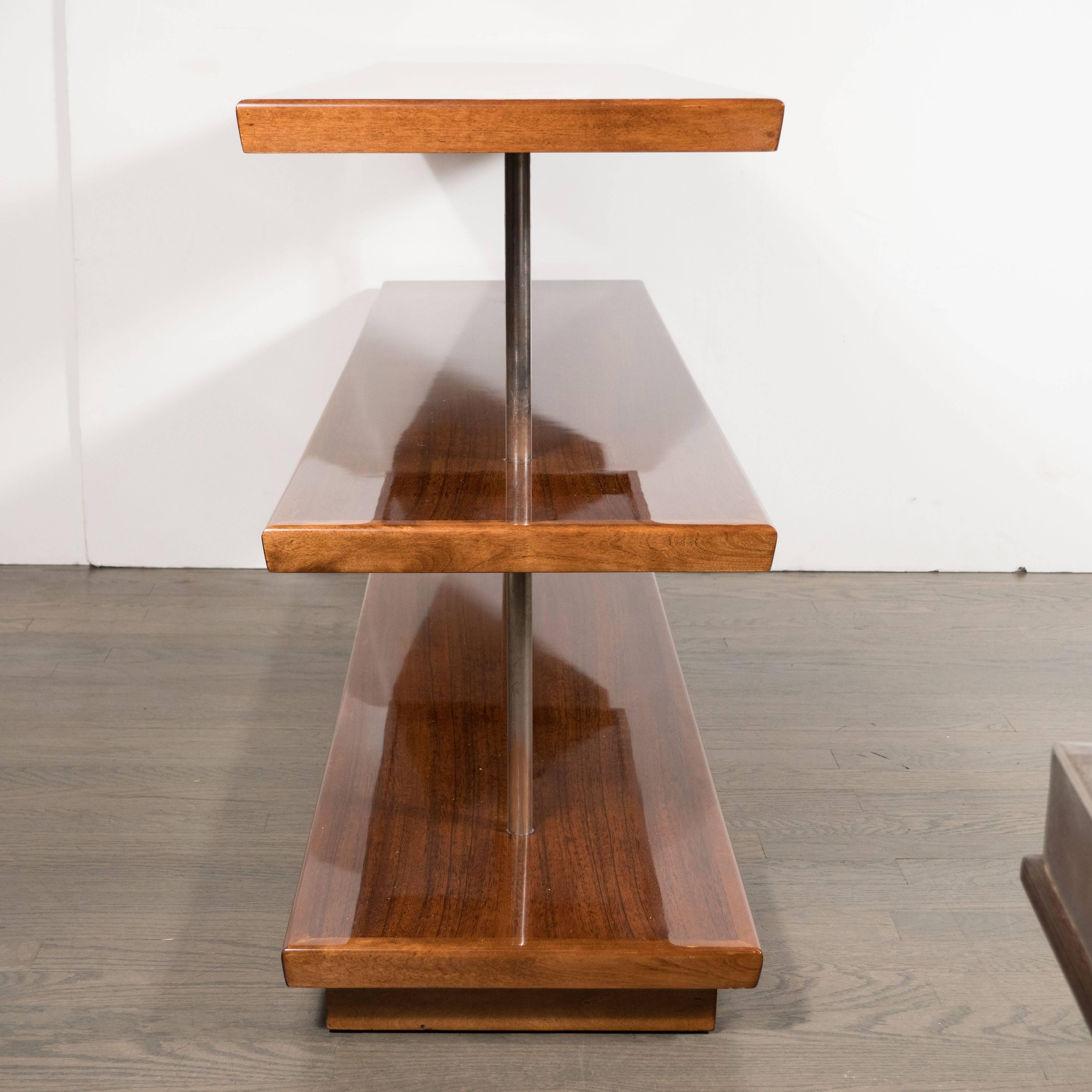 Art Deco Book-Matched Walnut Bookshelves, Gilbert Rohde with Aluminium Supports In Excellent Condition In New York, NY