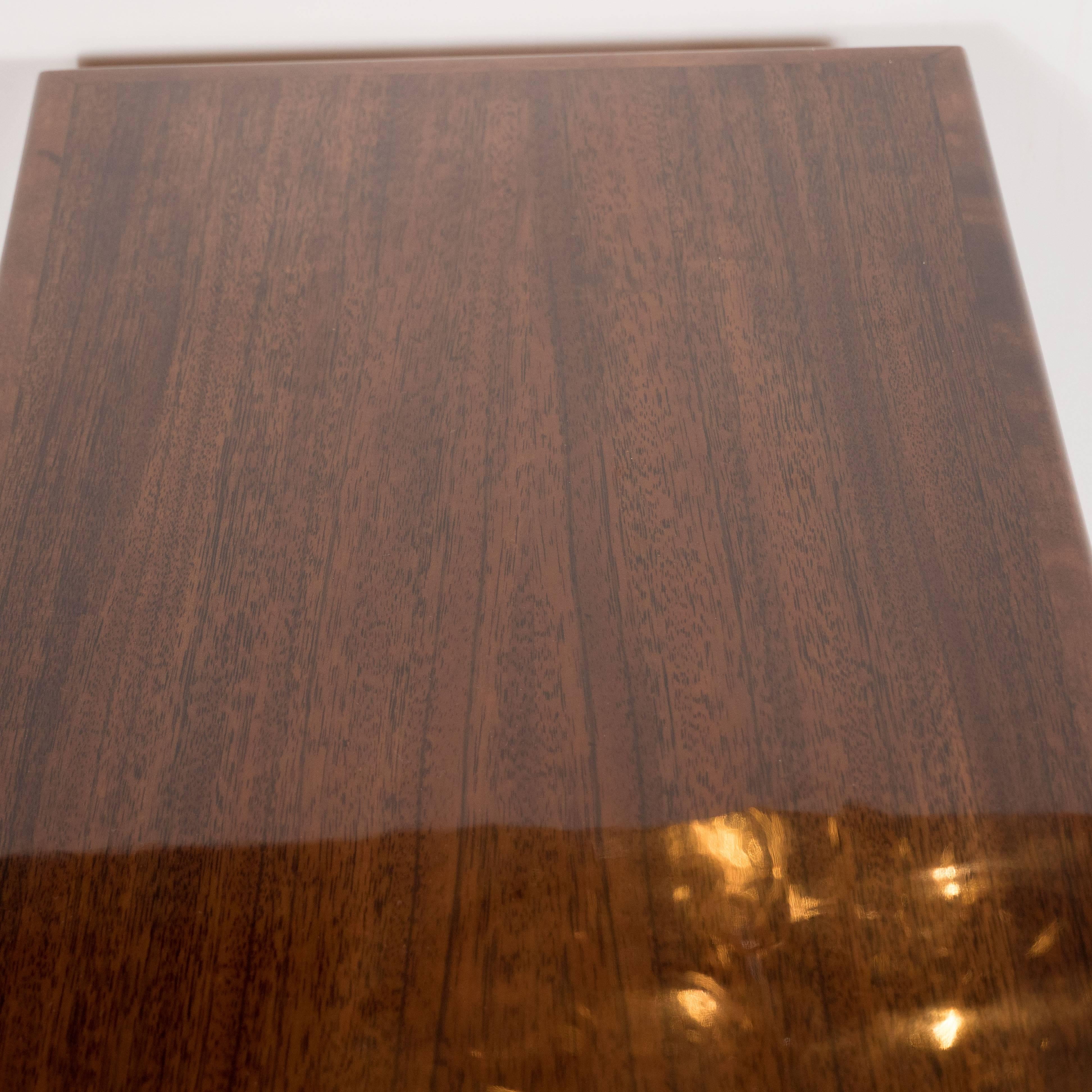 Art Deco Book-Matched Walnut Bookshelves, Gilbert Rohde with Aluminium Supports 2