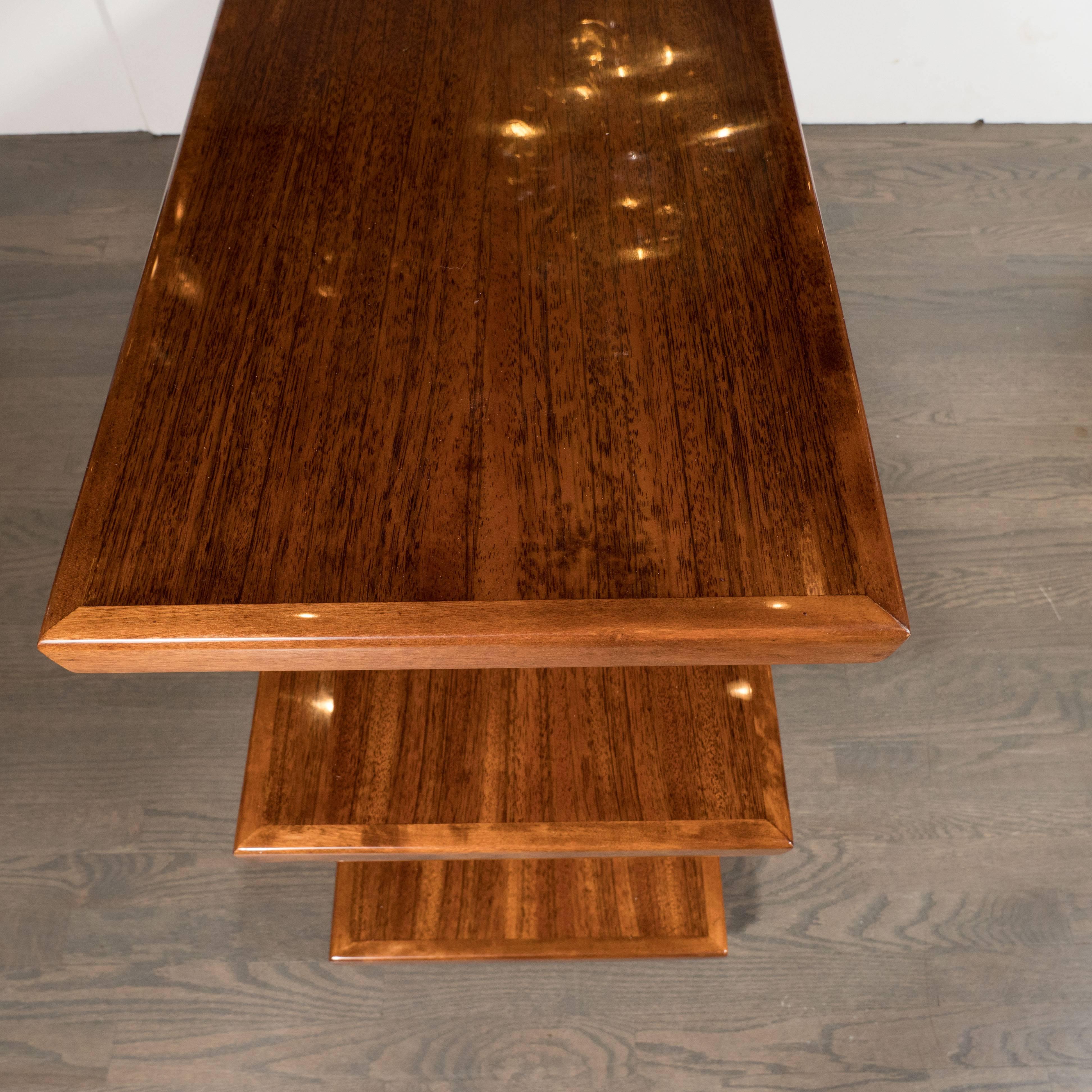 Art Deco Book-Matched Walnut Bookshelves, Gilbert Rohde with Aluminium Supports 3