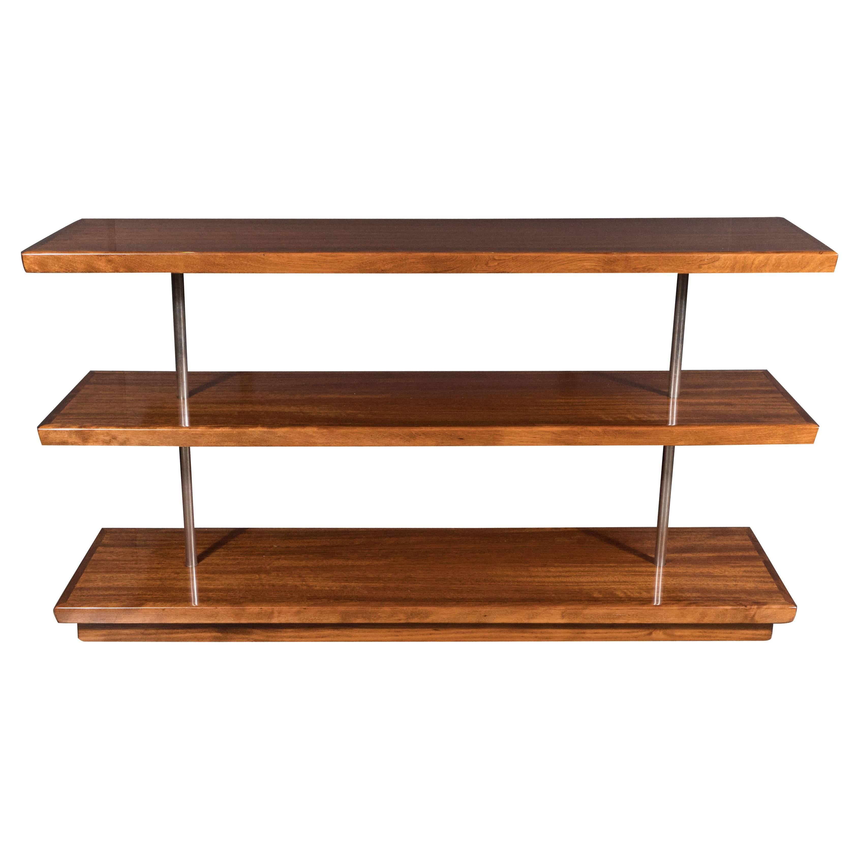 Art Deco Book-Matched Walnut Bookshelves, Gilbert Rohde with Aluminium Supports