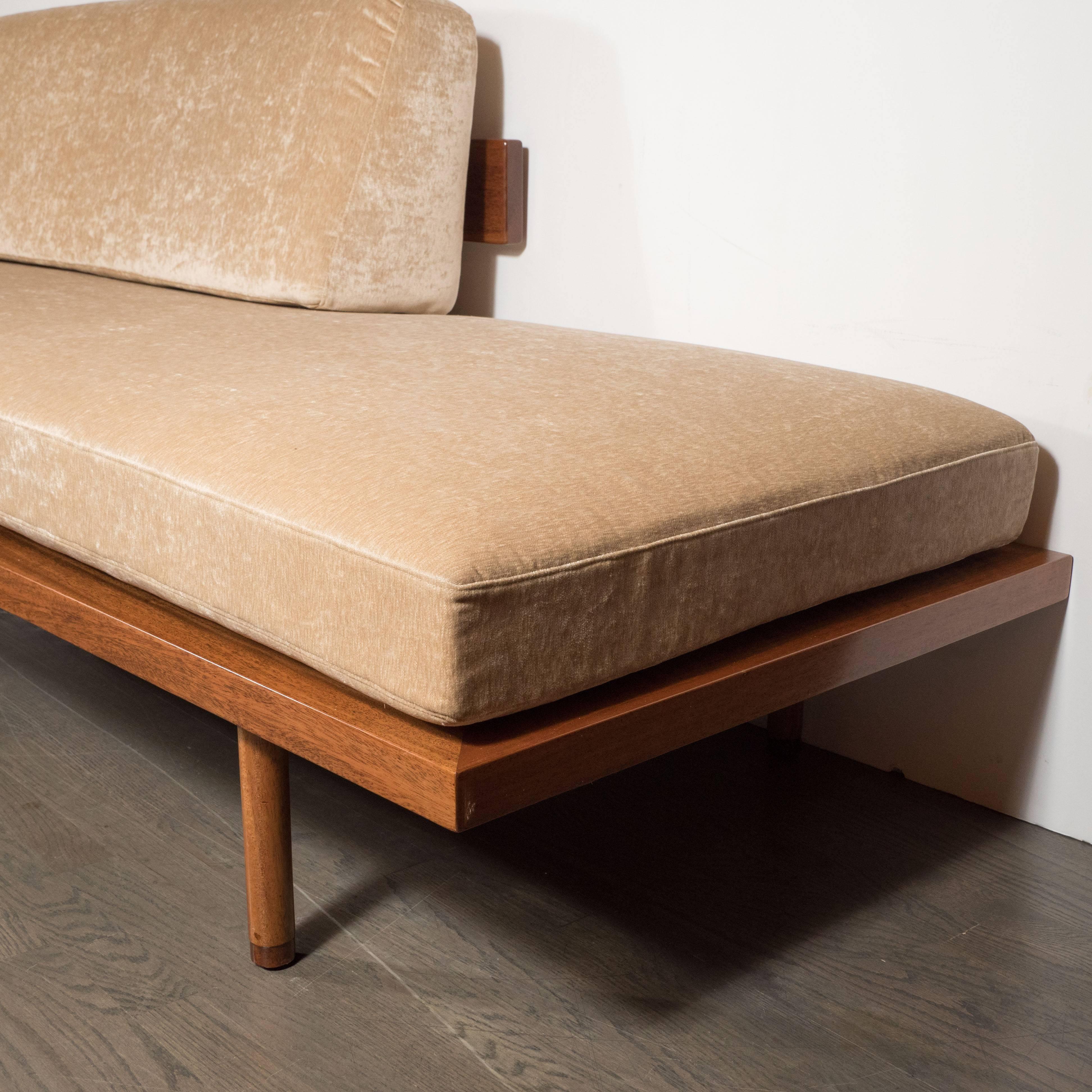 American Midcentury Chaise by Harvey Probber with Mahogany and Brass Supports