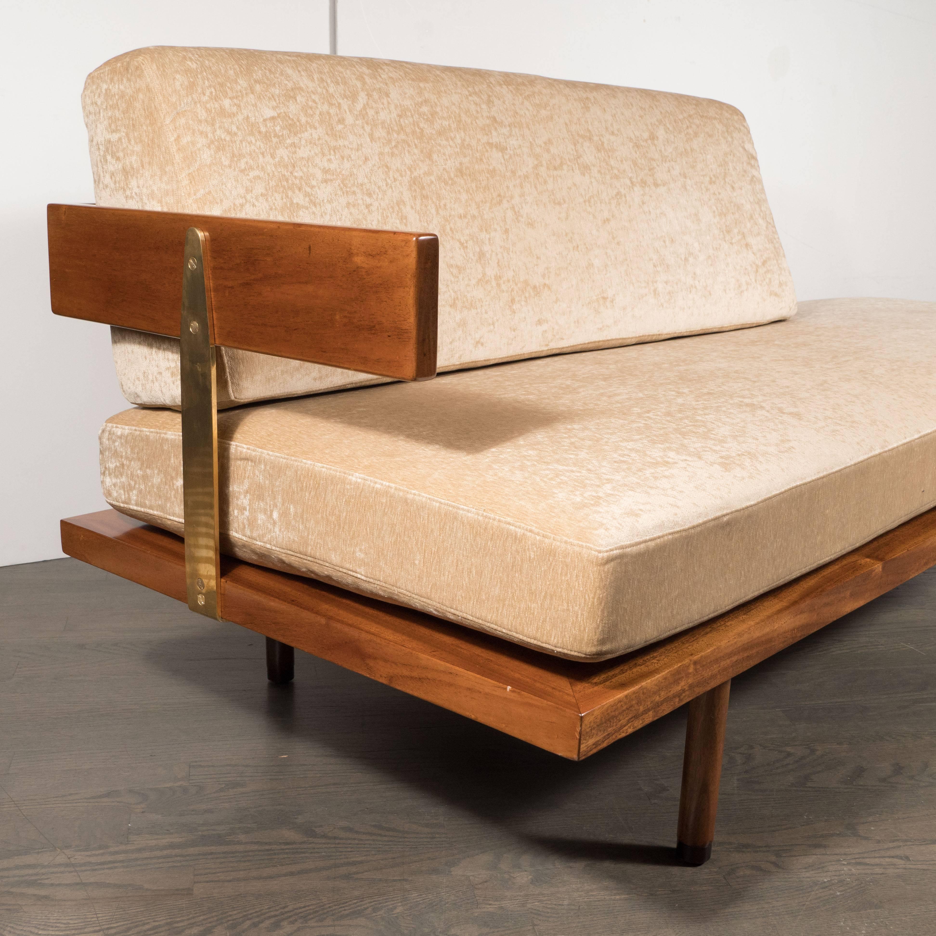 Mid-20th Century Midcentury Chaise by Harvey Probber with Mahogany and Brass Supports