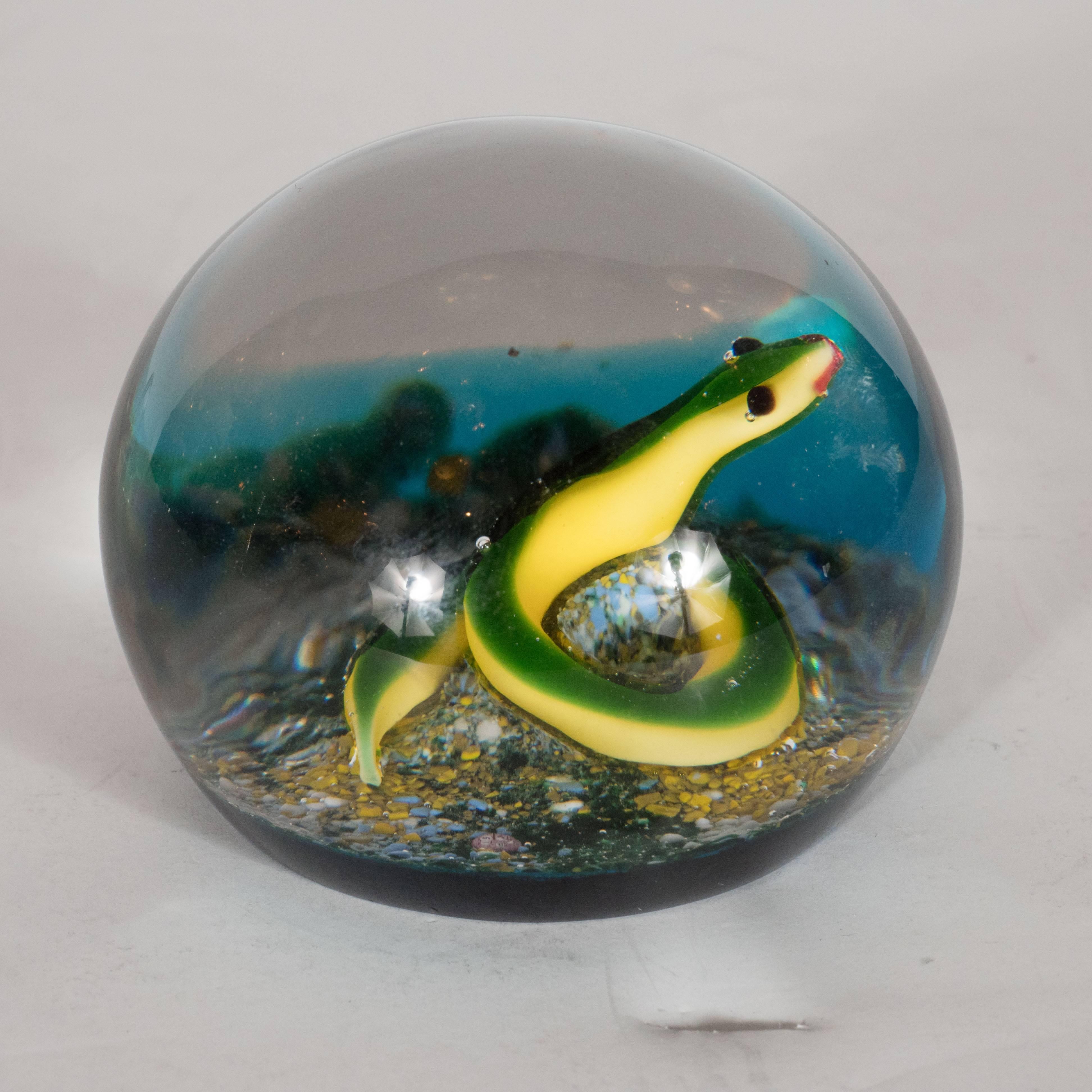 French Mid-Century Modernist Limited Edition Baccarat Art Glass Snake Paperweight For Sale