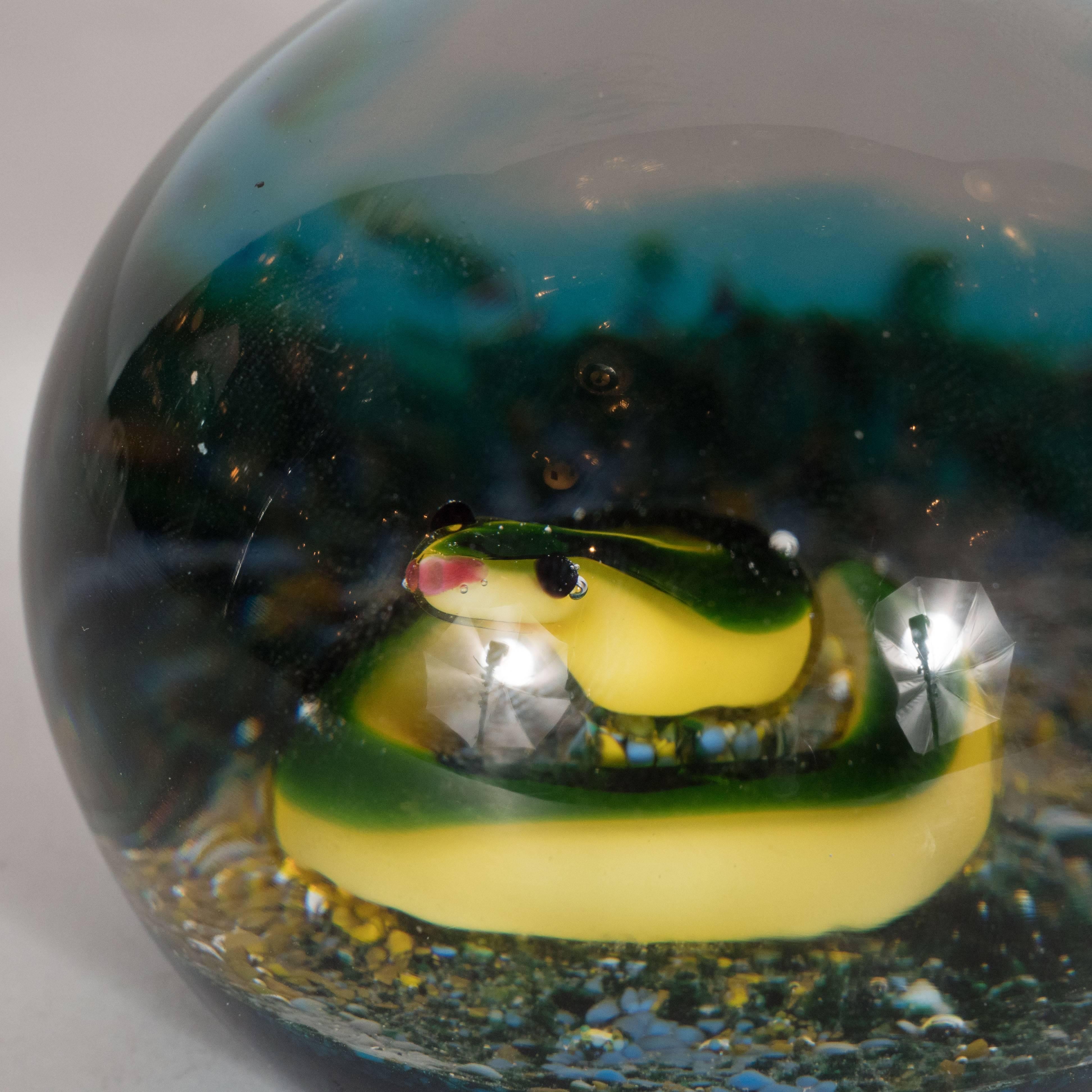 Late 20th Century Mid-Century Modernist Limited Edition Baccarat Art Glass Snake Paperweight For Sale