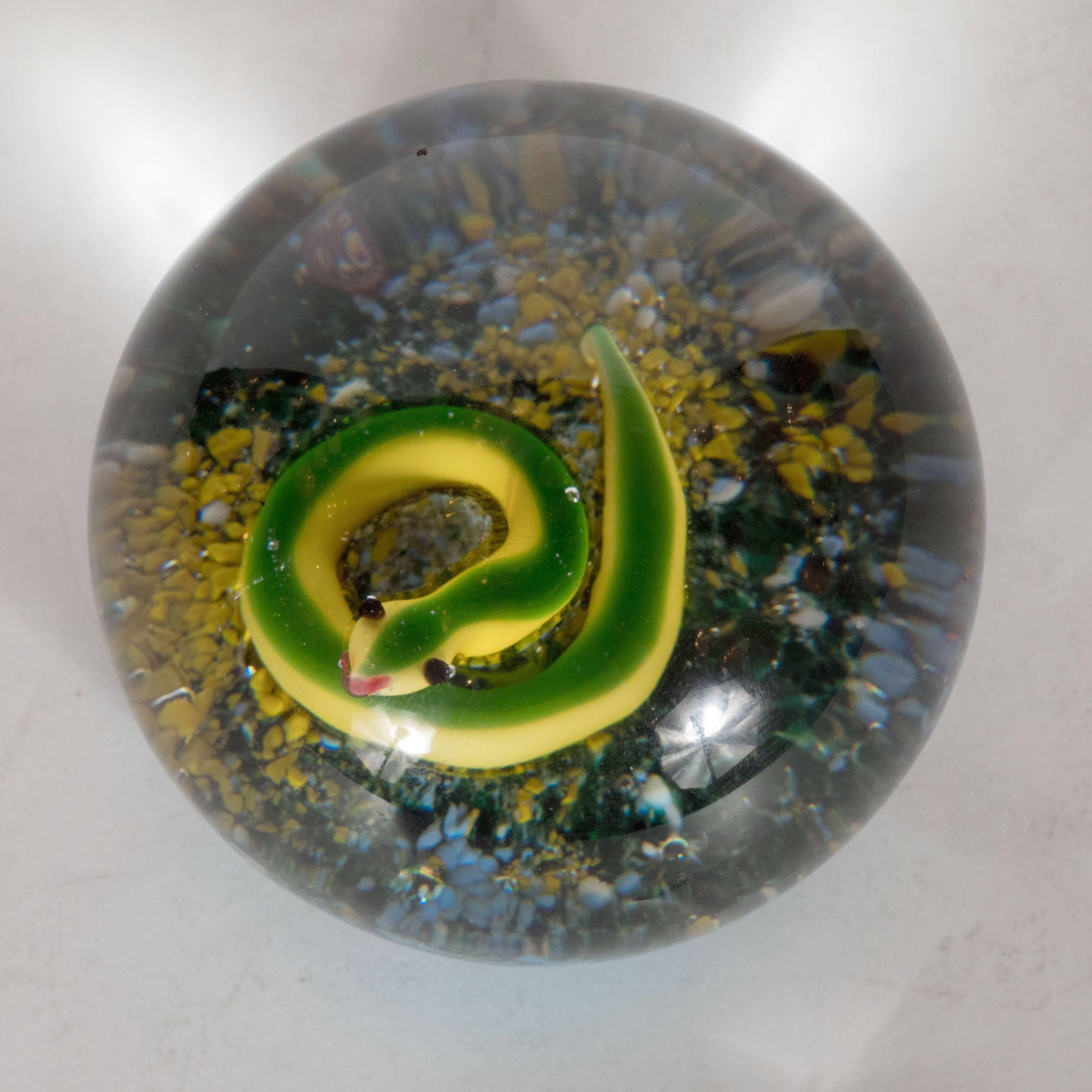 Mid-Century Modernist Limited Edition Baccarat Art Glass Snake Paperweight For Sale 2