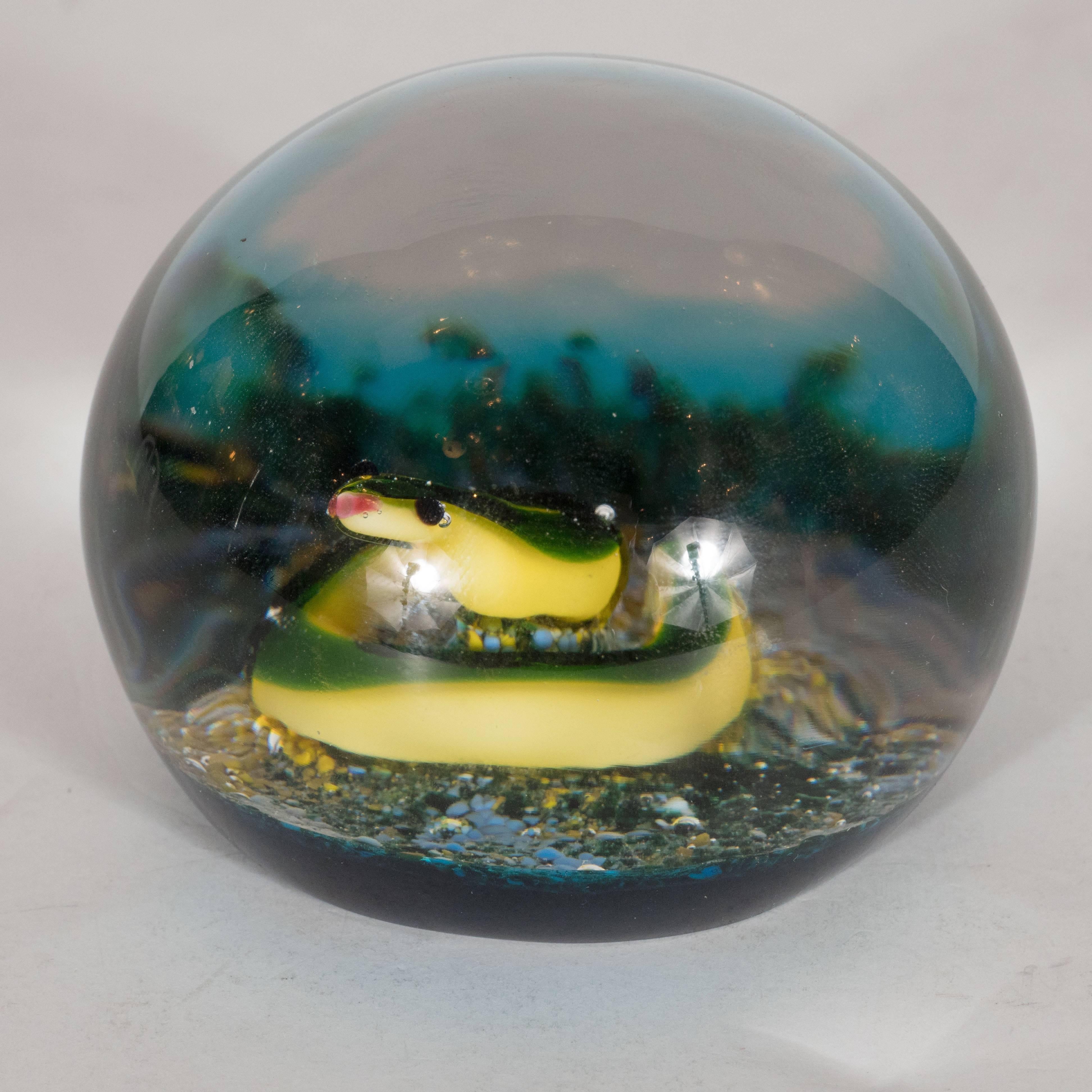Mid-Century Modernist Limited Edition Baccarat Art Glass Snake Paperweight In Excellent Condition For Sale In New York, NY
