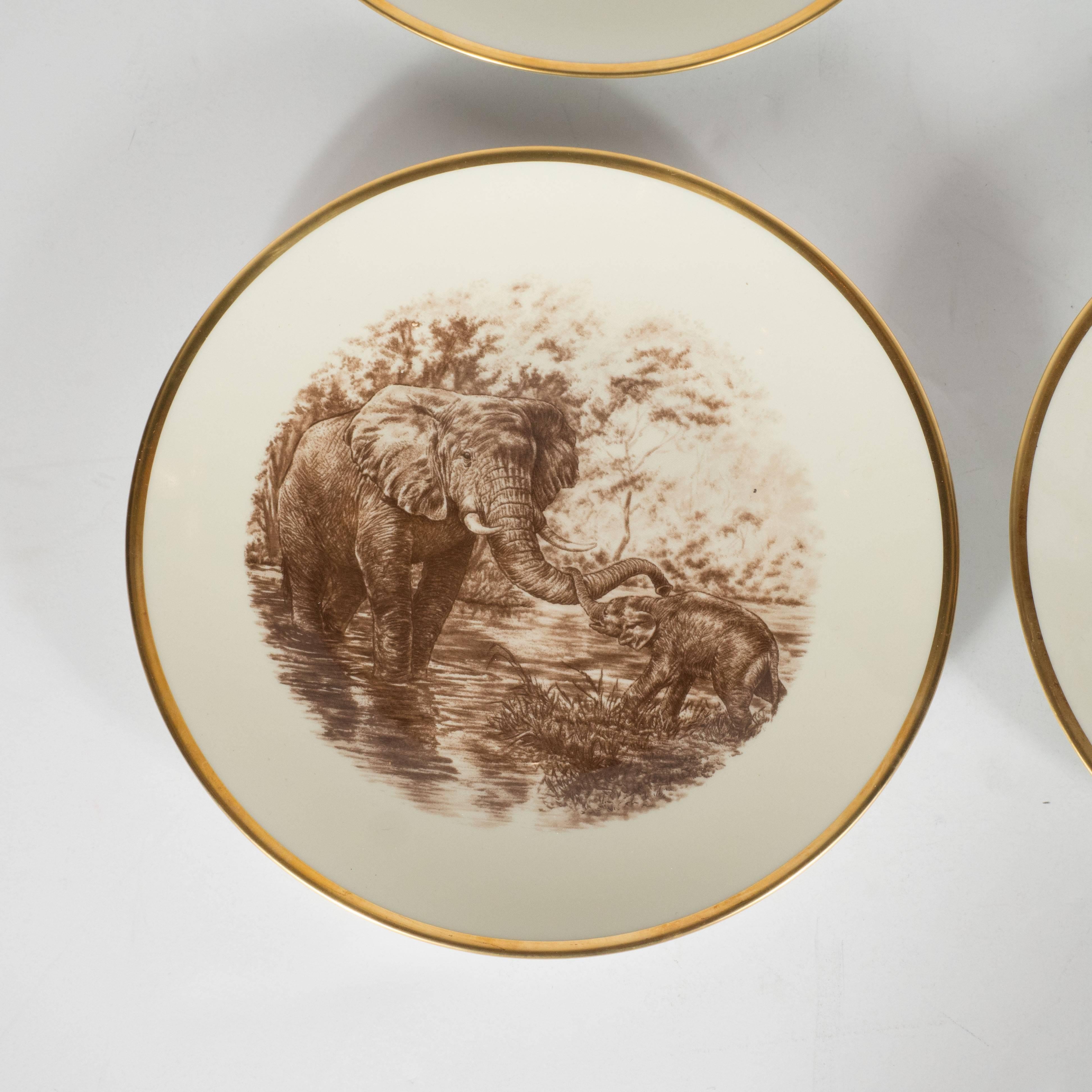 Modern Set of Six Sepia Safari Themed Dessert/Hors' Deouvres Plates by Limoges