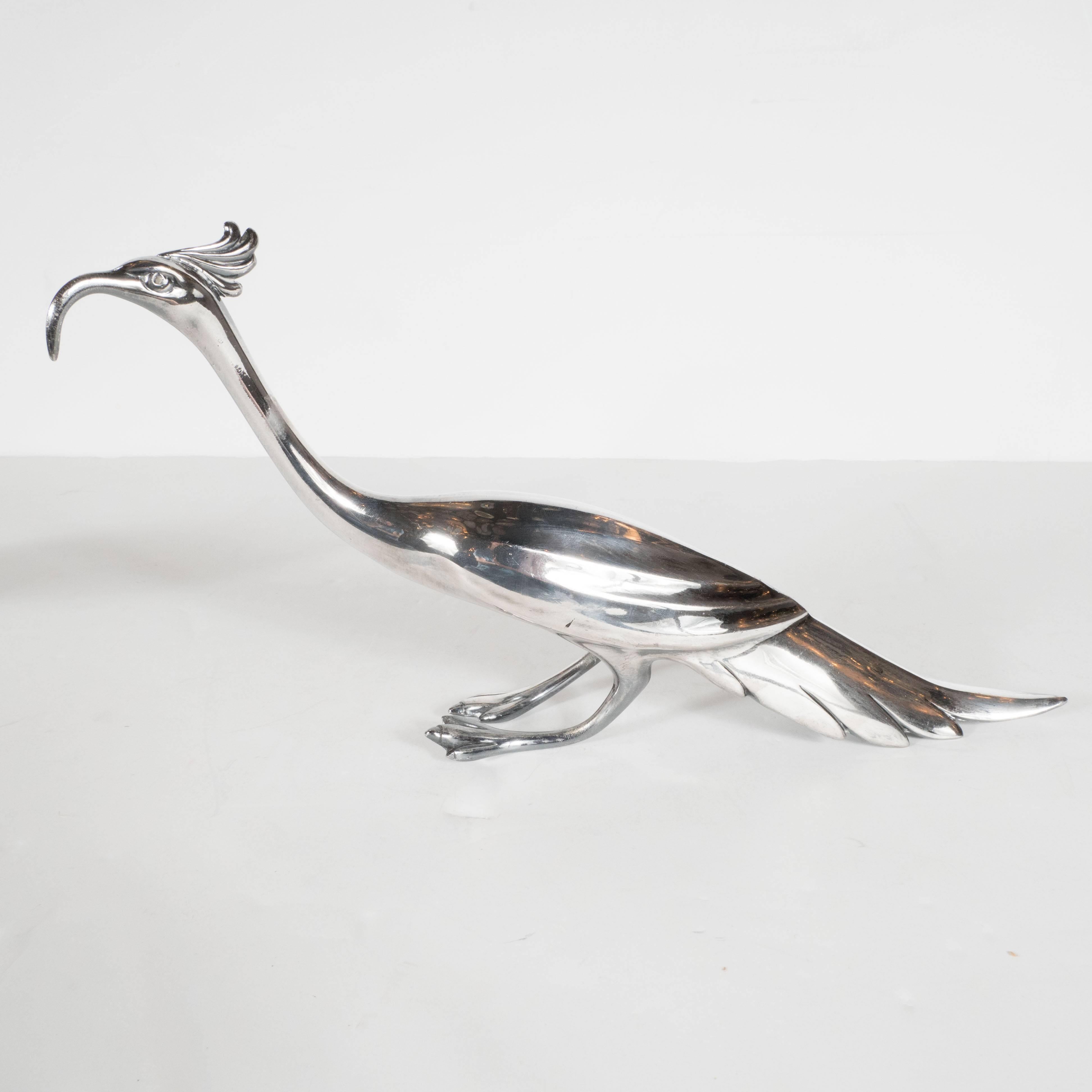 American Gorgeous Pair of Art Deco Silver Plated Peacocks by Wiedlich Bros.