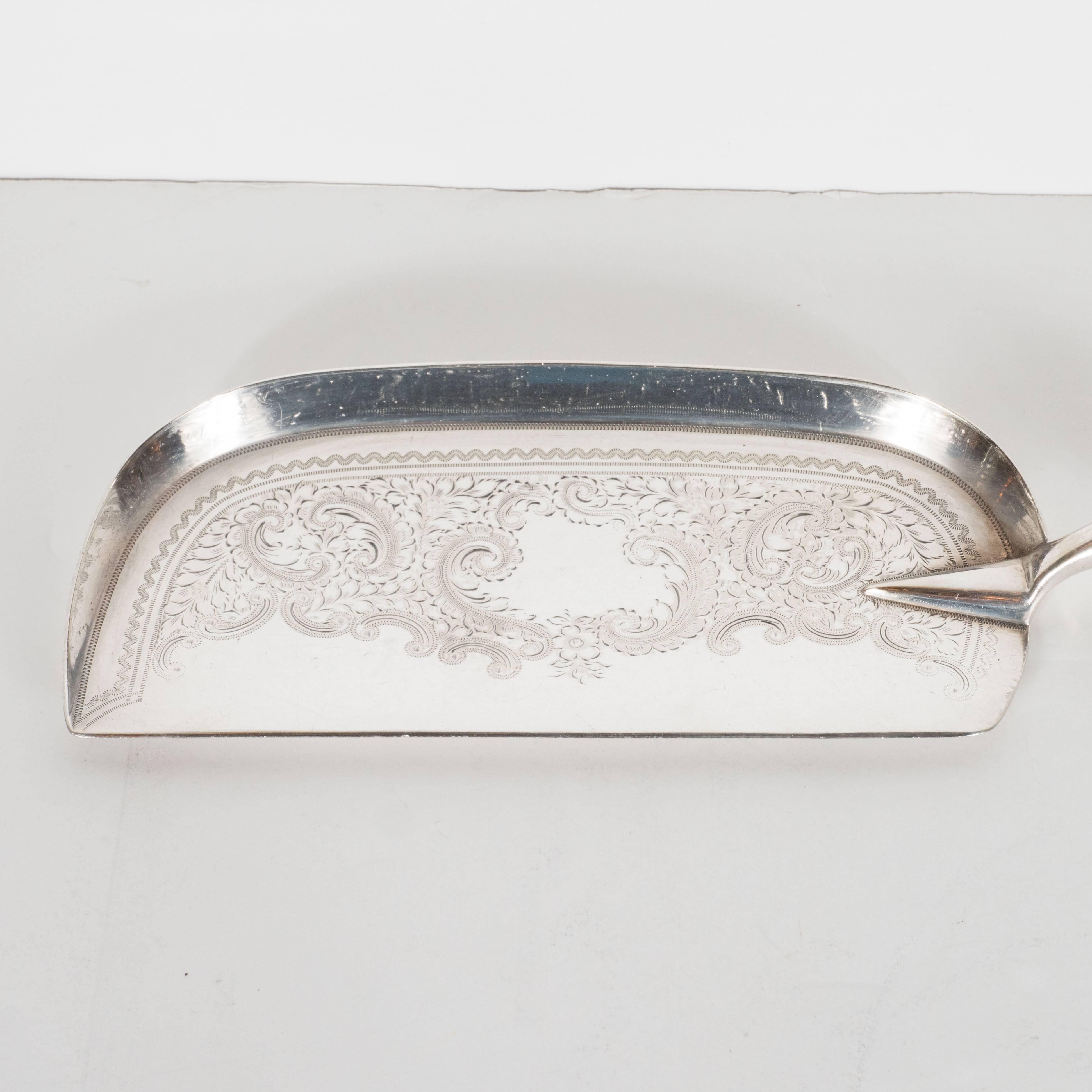 Late 19th Century Victorian Silver Plate Cake Cutter with Bone Handle and Ornate Engravings