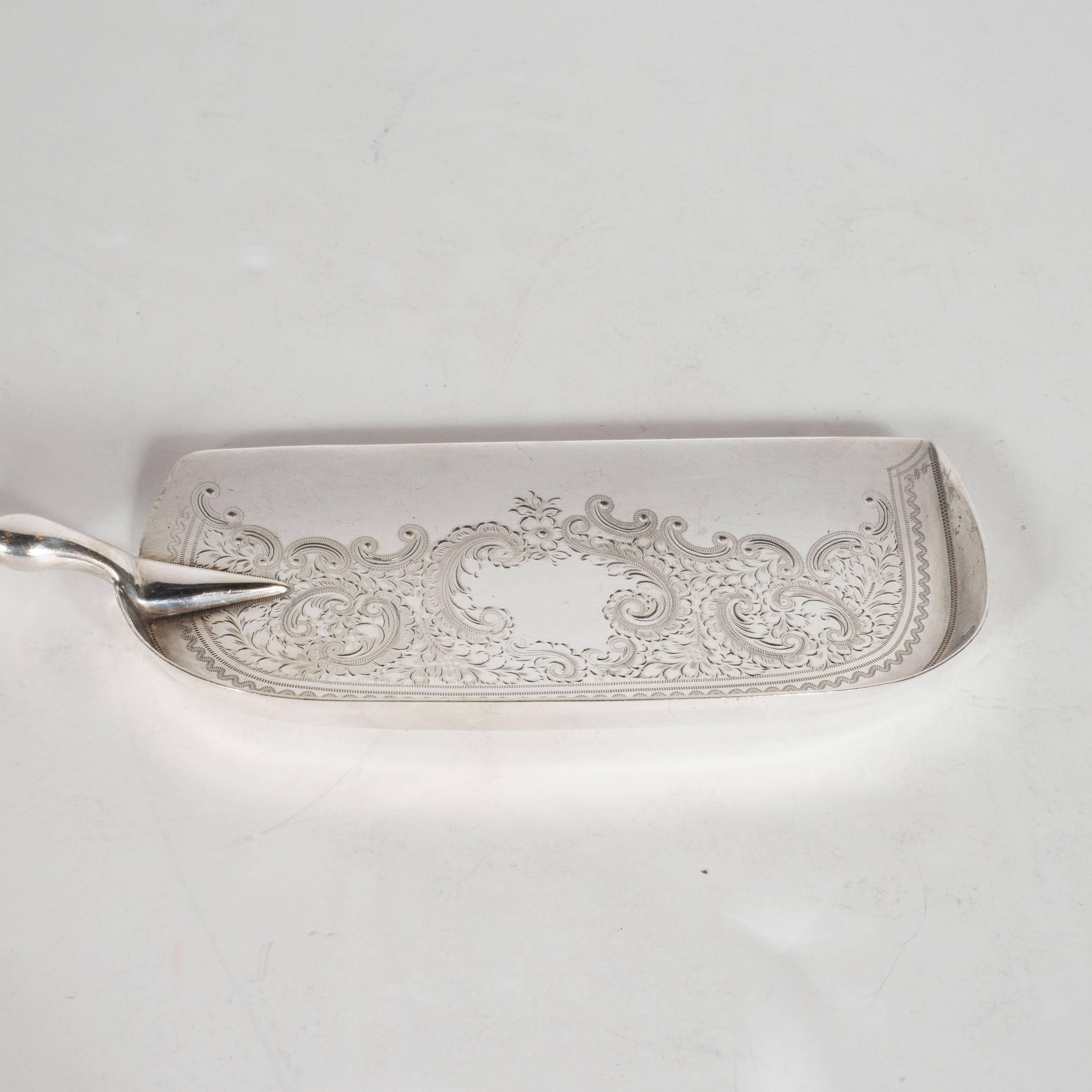 Victorian Silver Plate Cake Cutter with Bone Handle and Ornate Engravings 1