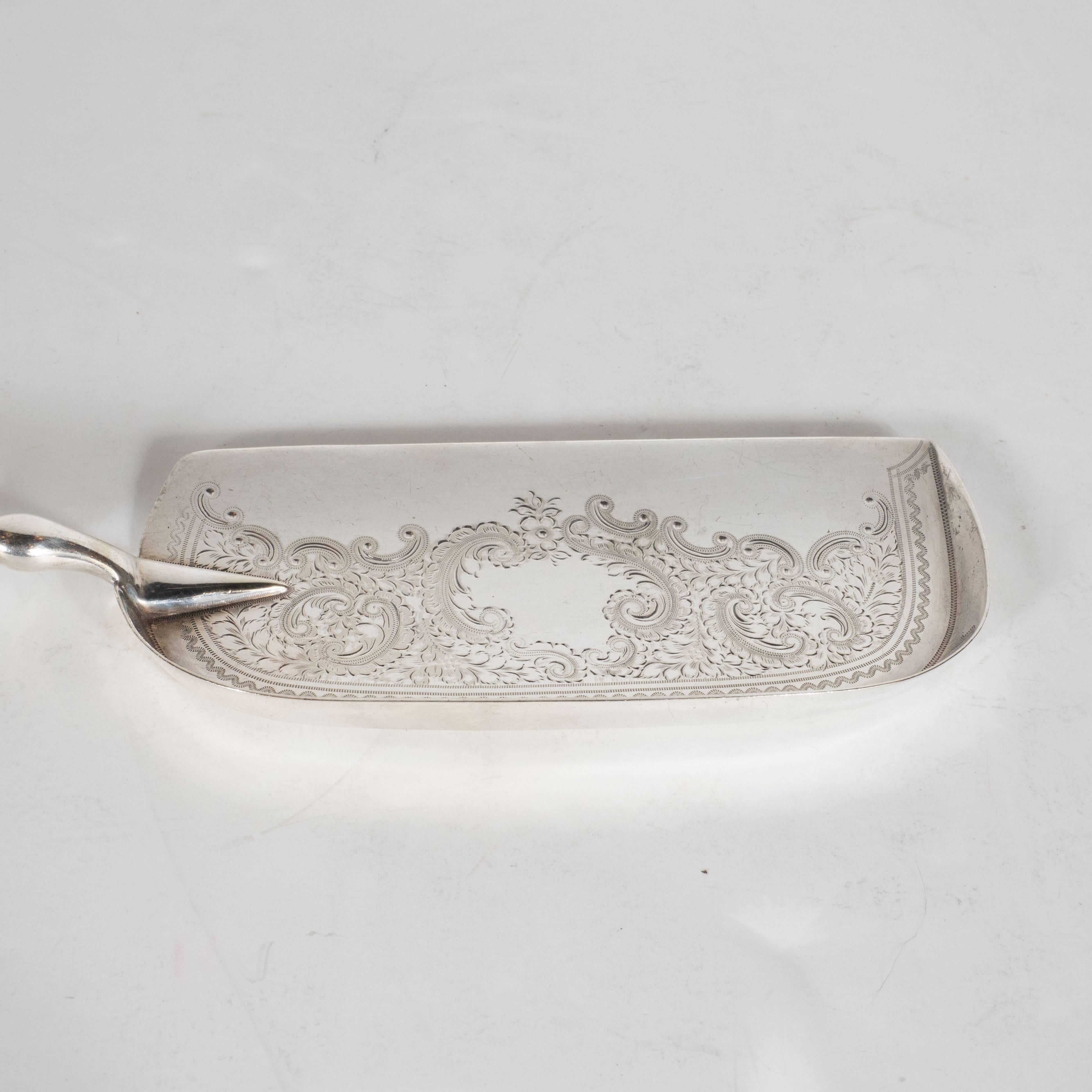 Late 19th Century Victorian Silver Plate Cake Cutter with Bone Handle and Ornate Engravings
