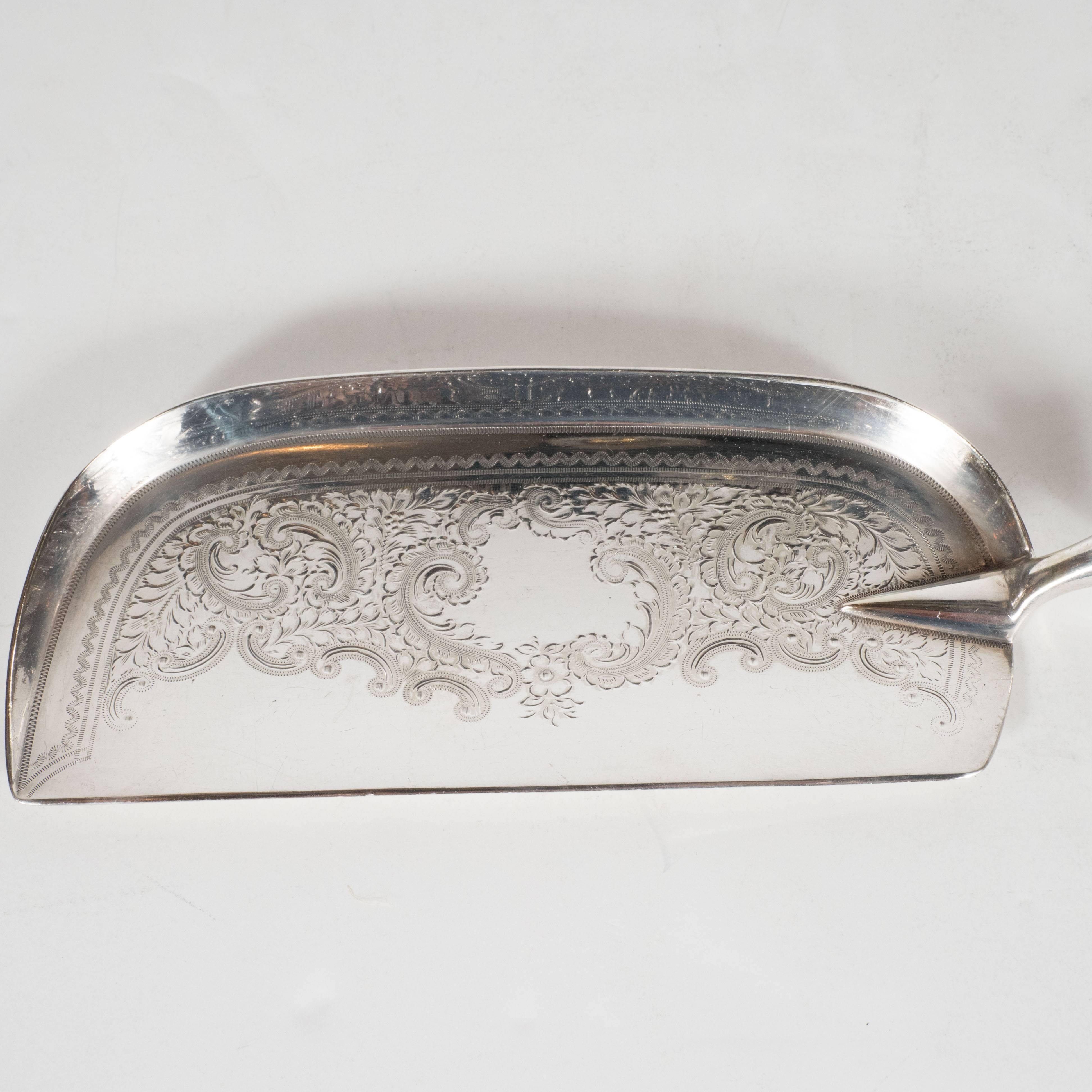 Victorian Silver Plate Cake Cutter with Bone Handle and Ornate Engravings 2