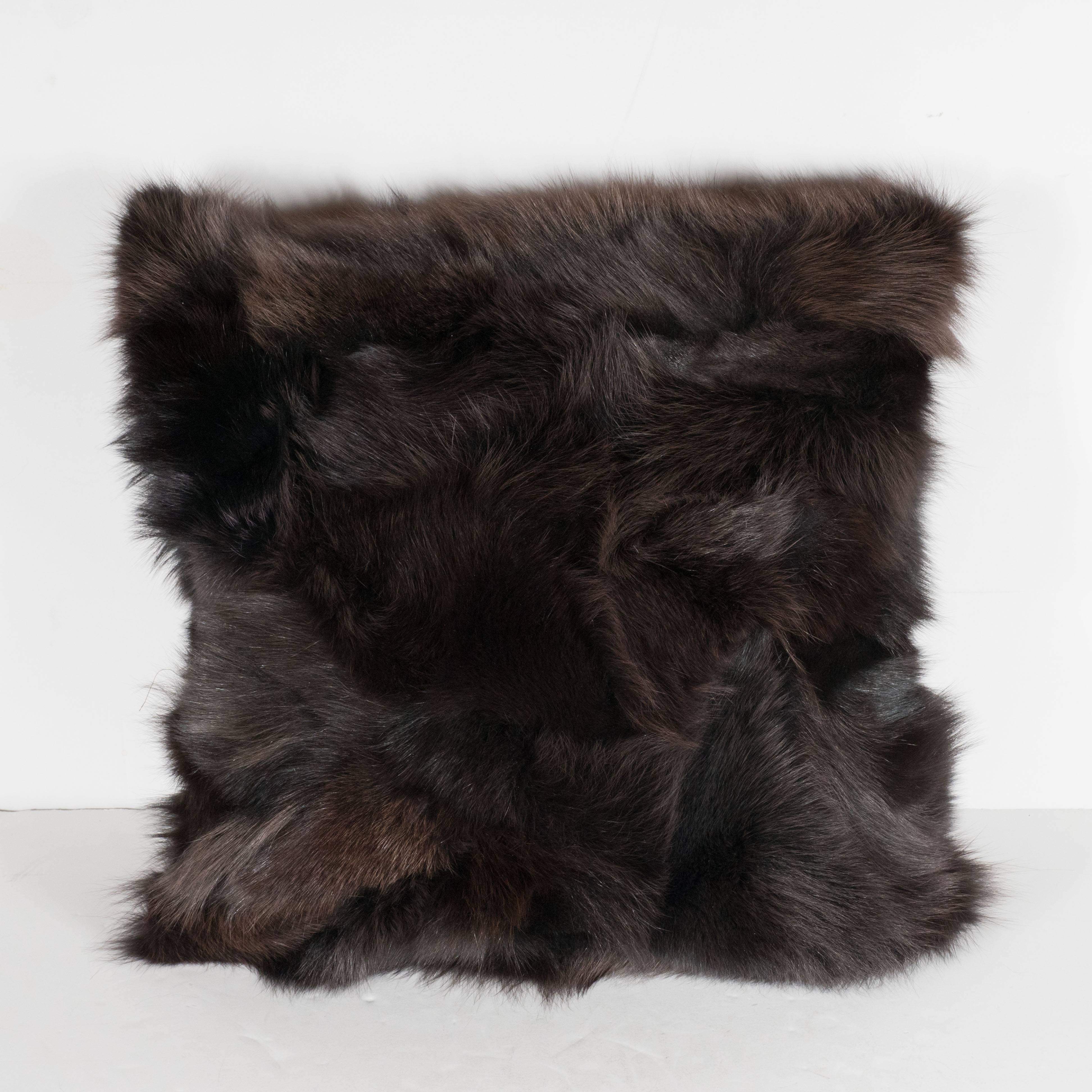 American Luxurious Custom New Handmade Fox Fur Pillows in a Stunning Onyx Shade For Sale