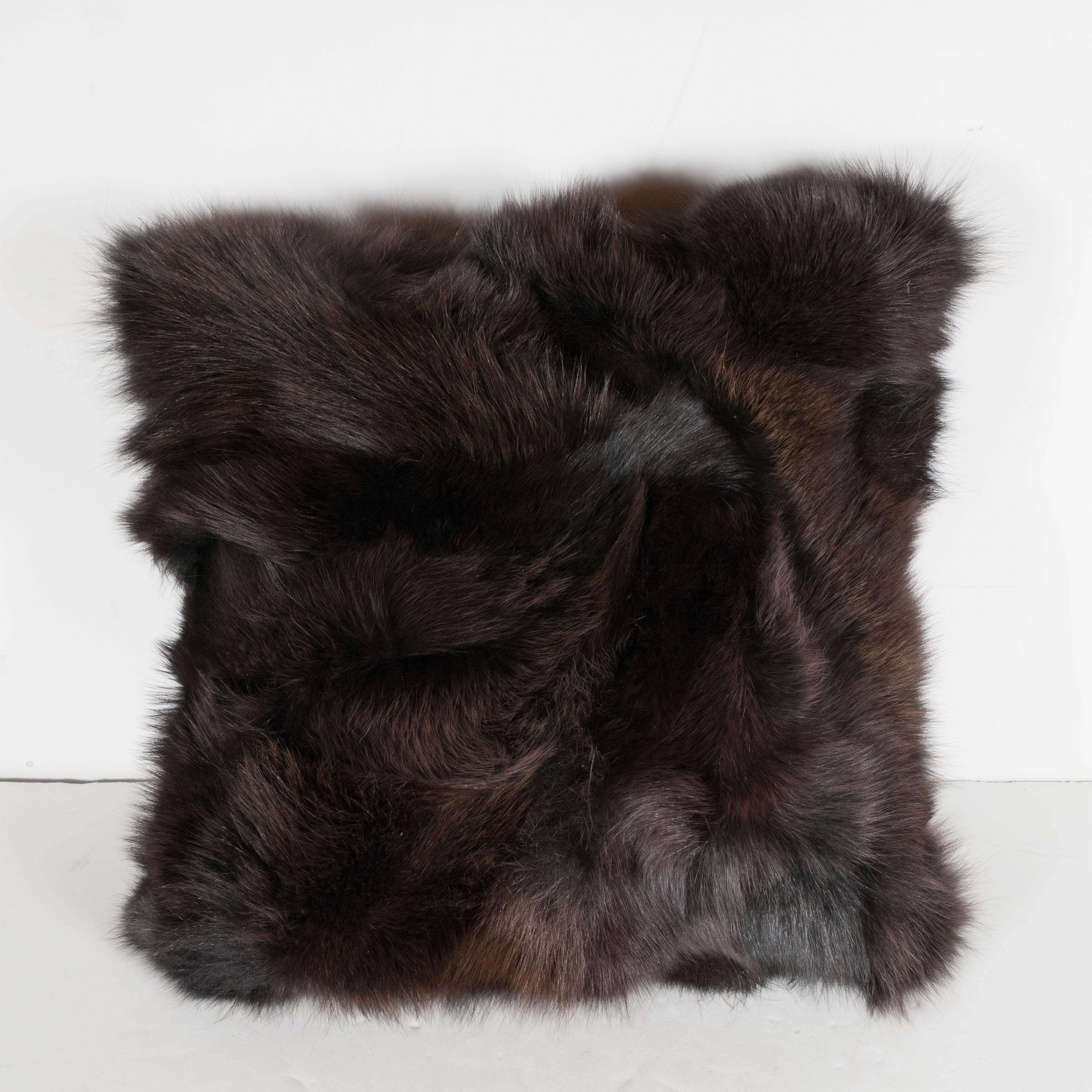 Luxurious Custom New Handmade Fox Fur Pillows in a Stunning Onyx Shade In Excellent Condition For Sale In New York, NY