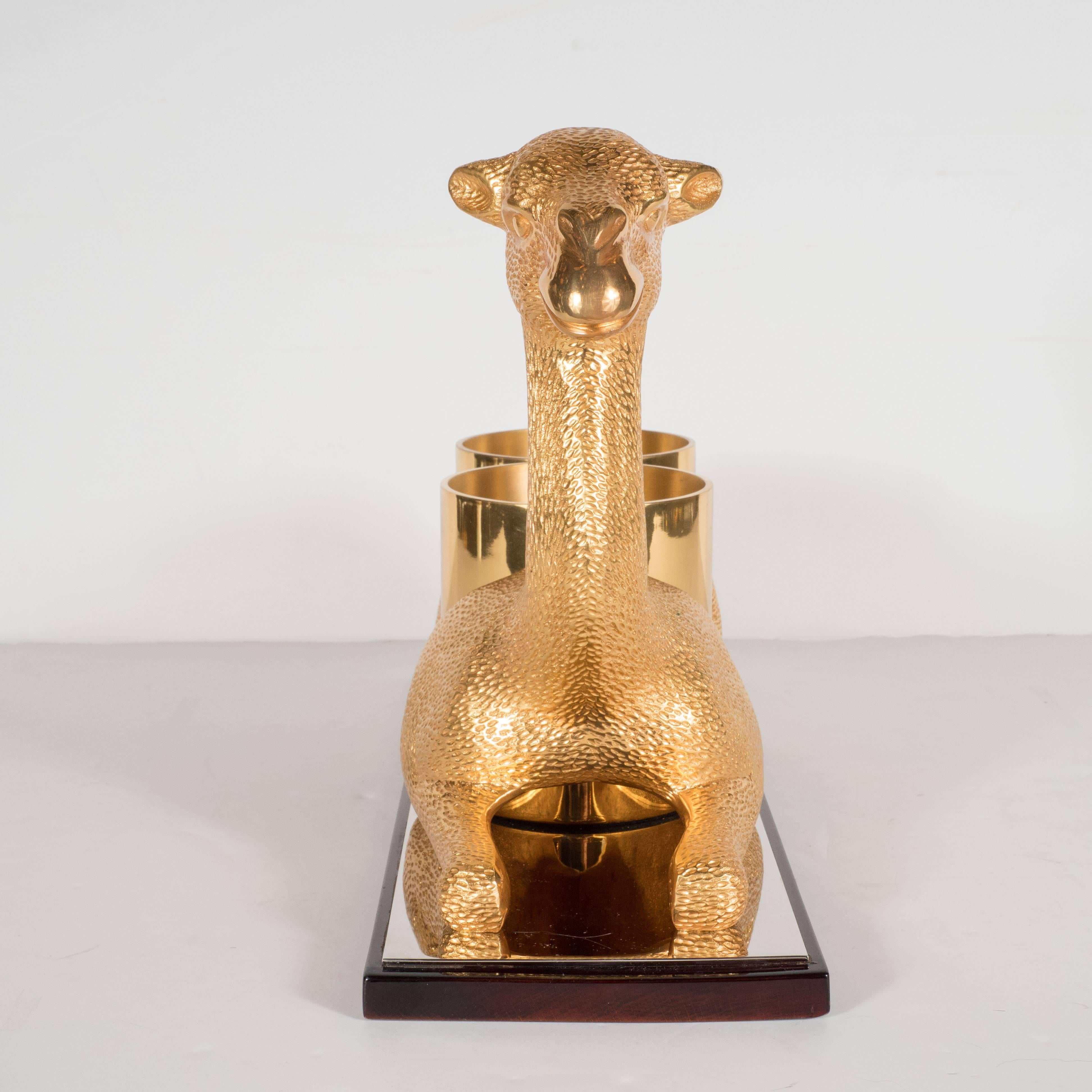 Exceptional French Mid-Century Modernist Gilded Bronze Camel Bottle Holder In Excellent Condition In New York, NY
