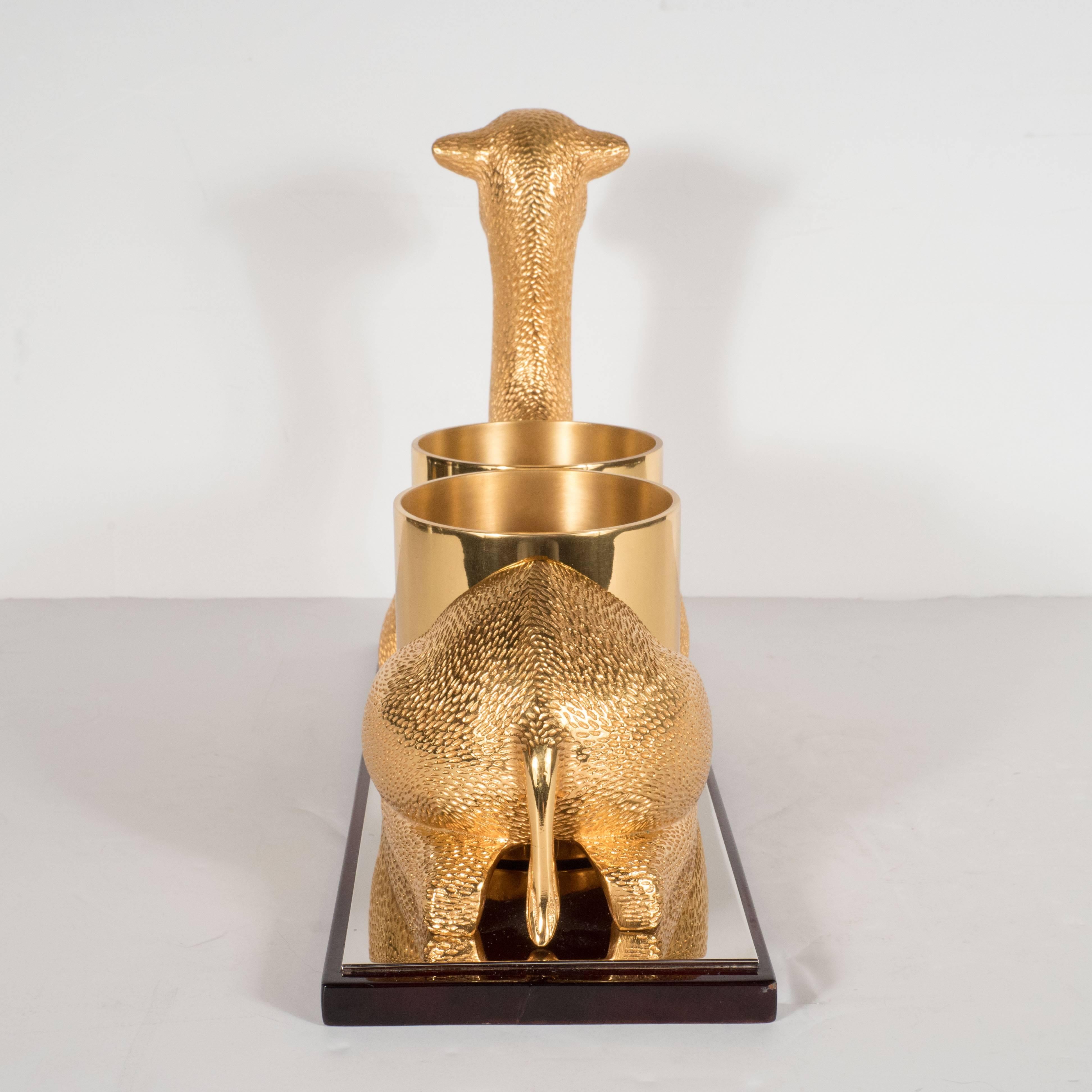 Polished Exceptional French Mid-Century Modernist Gilded Bronze Camel Bottle Holder