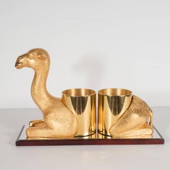 Exceptional French Mid-Century Modernist Gilded Bronze Camel Bottle Holder