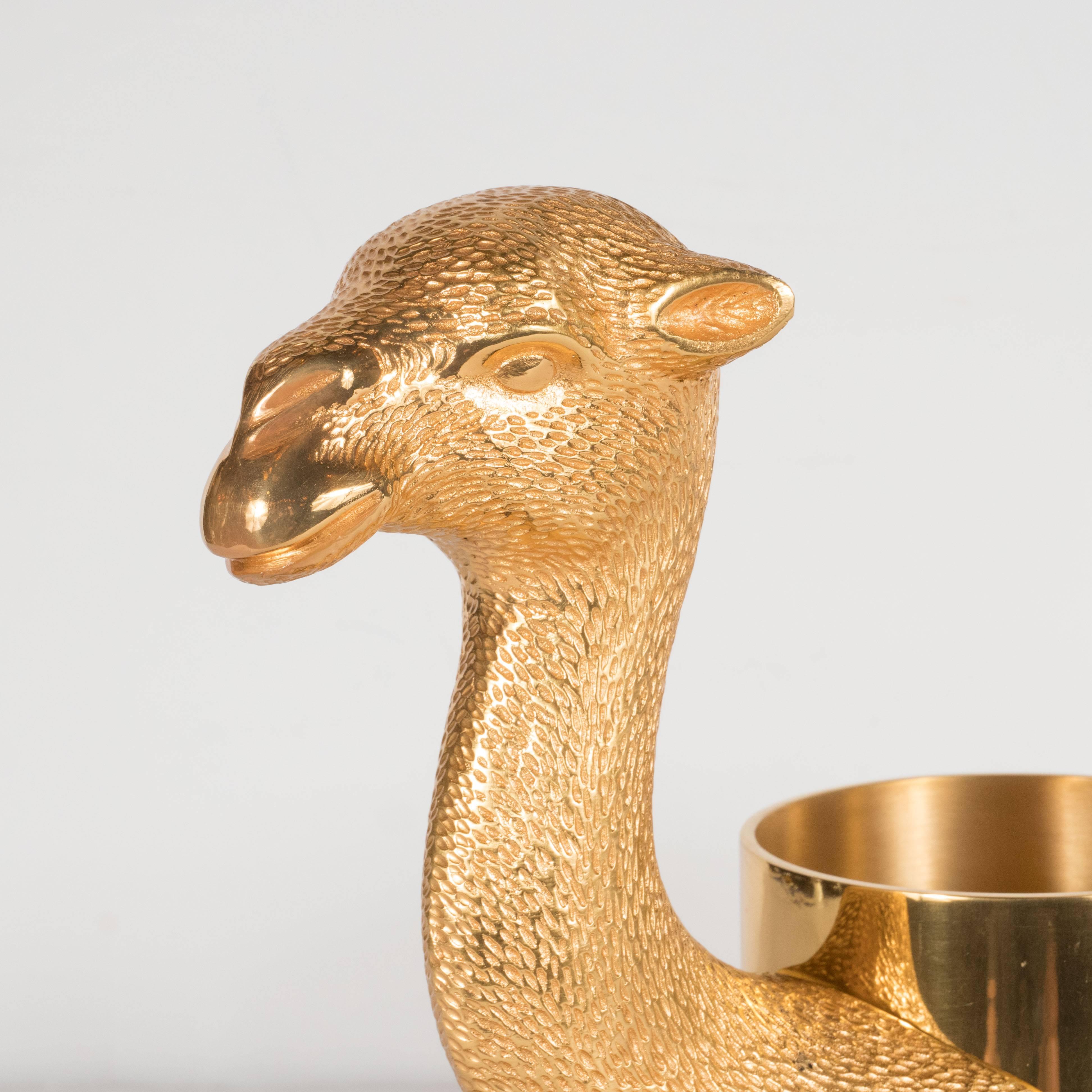 Exceptional French Mid-Century Modernist Gilded Bronze Camel Bottle Holder 1