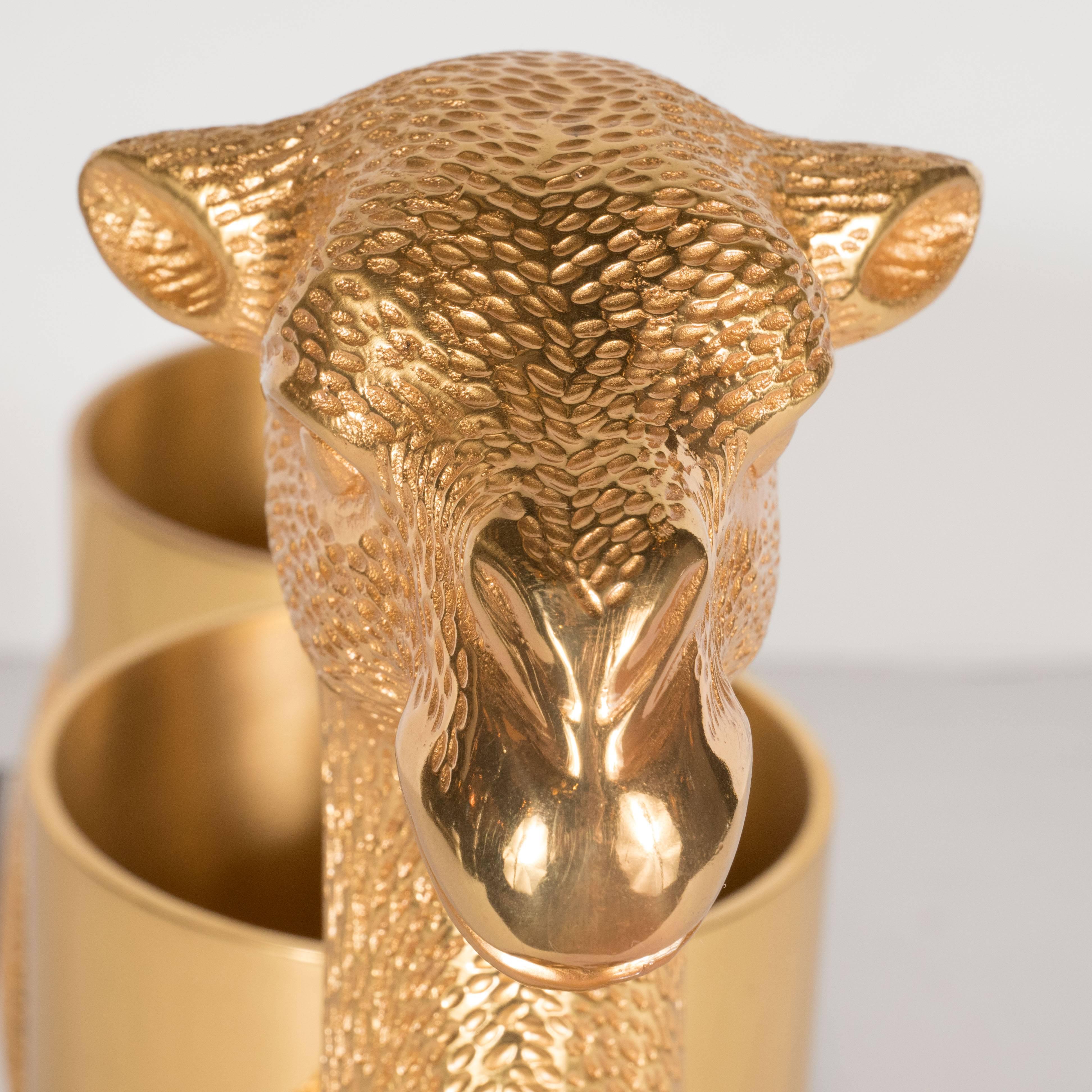 Exceptional French Mid-Century Modernist Gilded Bronze Camel Bottle Holder 2
