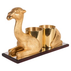 Exceptional French Mid-Century Modernist Gilded Bronze Camel Bottle Holder