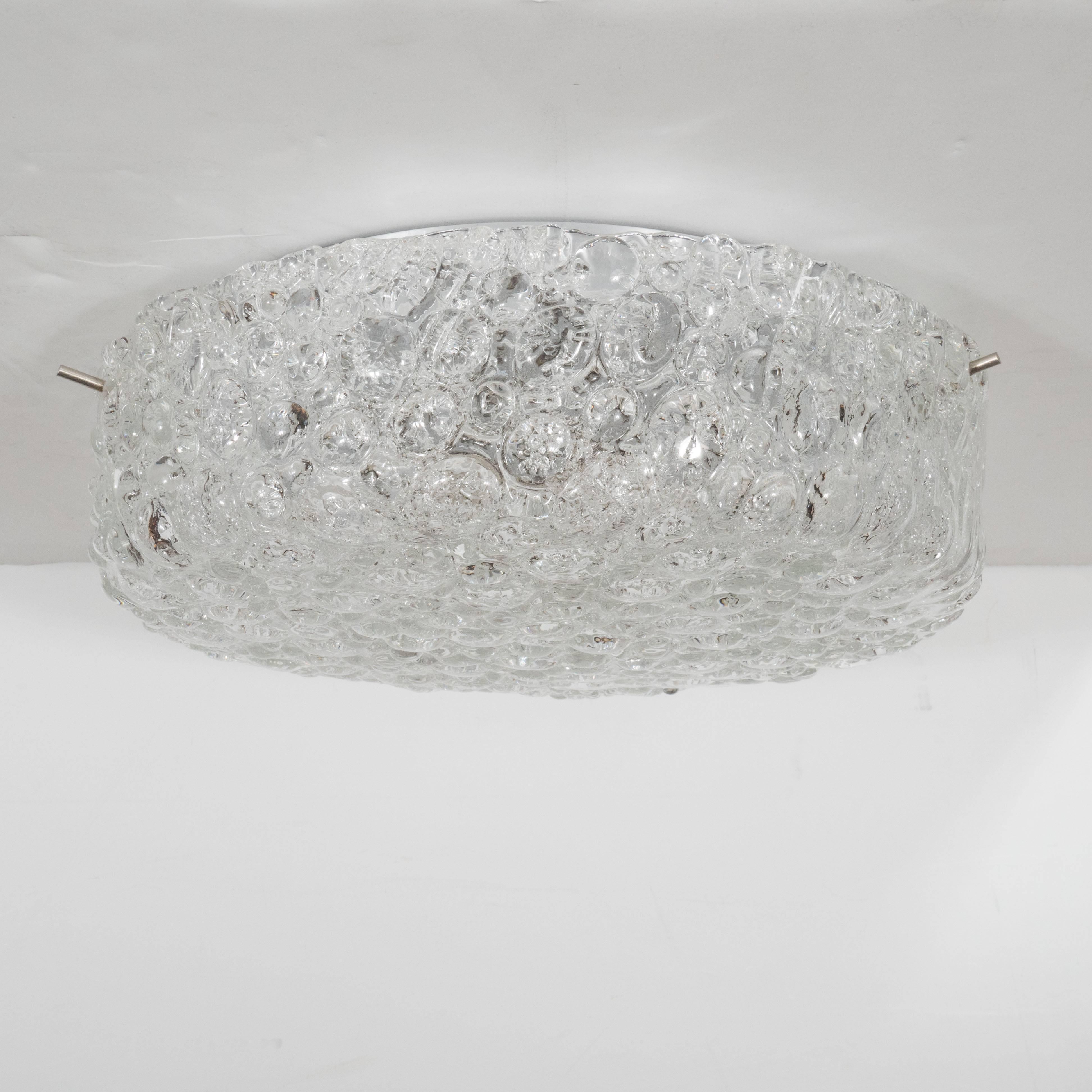 Italian Mid-Century Modernist Textured Murano Glass Flush Mount with Nickel Fittings