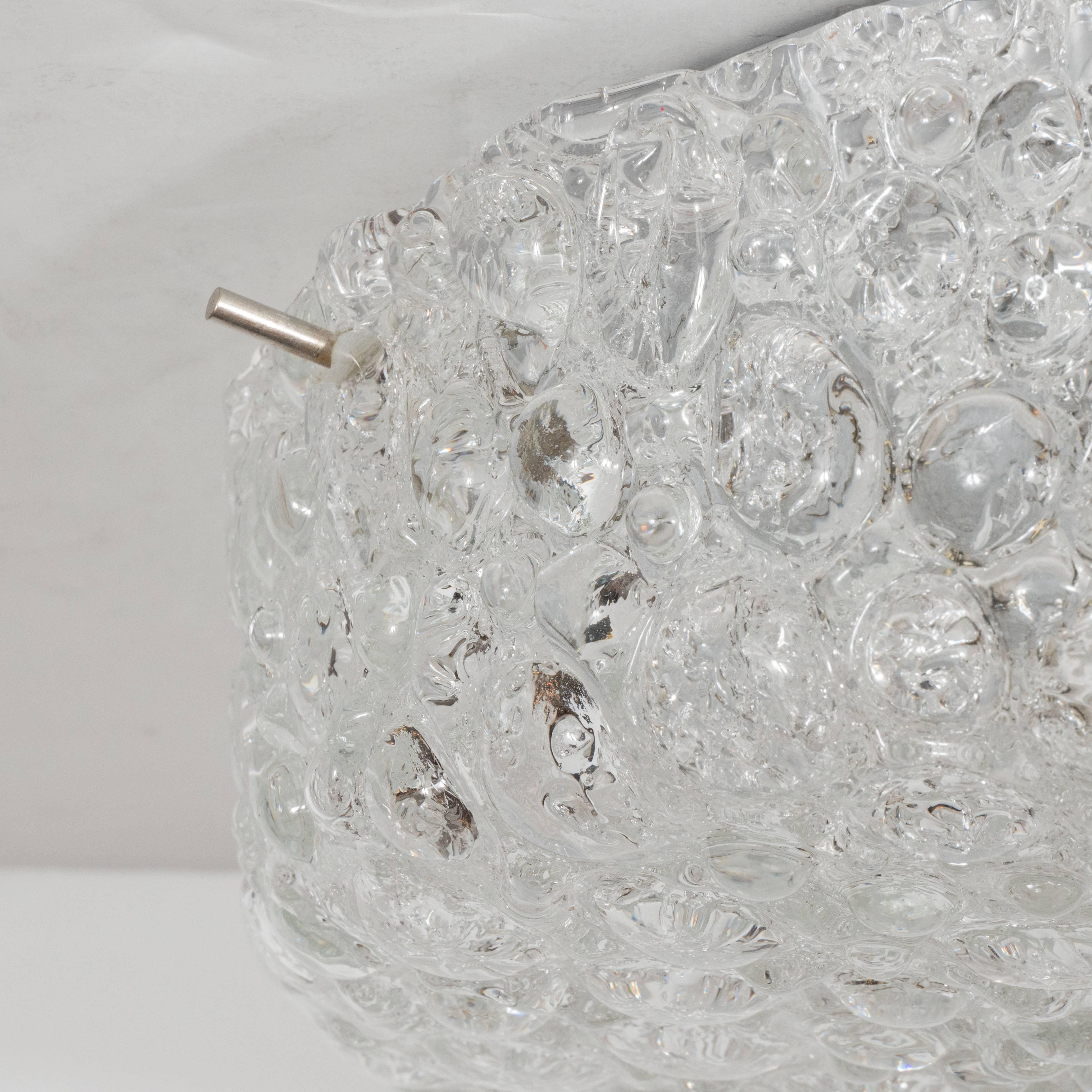 Mid-Century Modernist Textured Murano Glass Flush Mount with Nickel Fittings In Excellent Condition In New York, NY