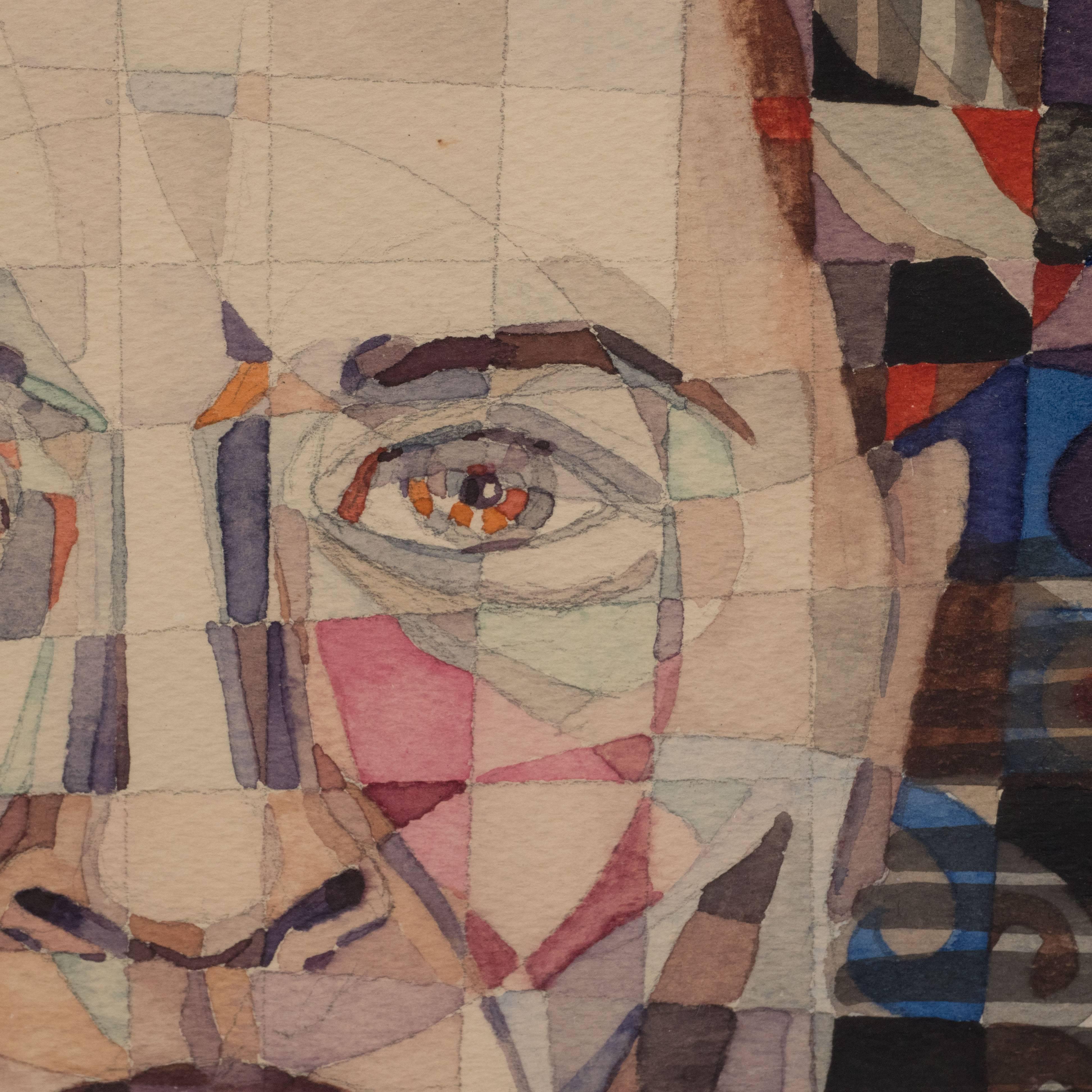 Modernist Abstract Portrait in Watercolor, Ink, and Pencil by Marshall Watkins In Excellent Condition In New York, NY
