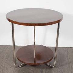 Mesa auxiliar Art Decó, Wolfgang Hoffman con madera de nogal y níquel tubular