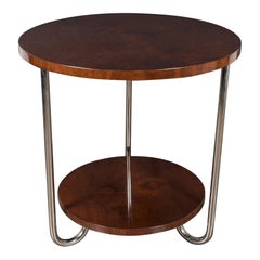 Art Deco Occasional Table, Wolfgang Hoffman with Burled Walnut & Tubular Nickel 7