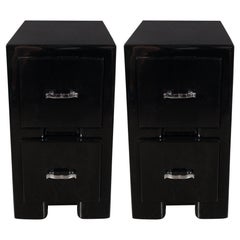 Pair of Art Deco Streamline Black Lacquer End Tables or Nightstands 12