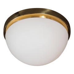 Mid-Century Frosted Glass and Brass Flush Mount Fixture by Glashütte Limburg