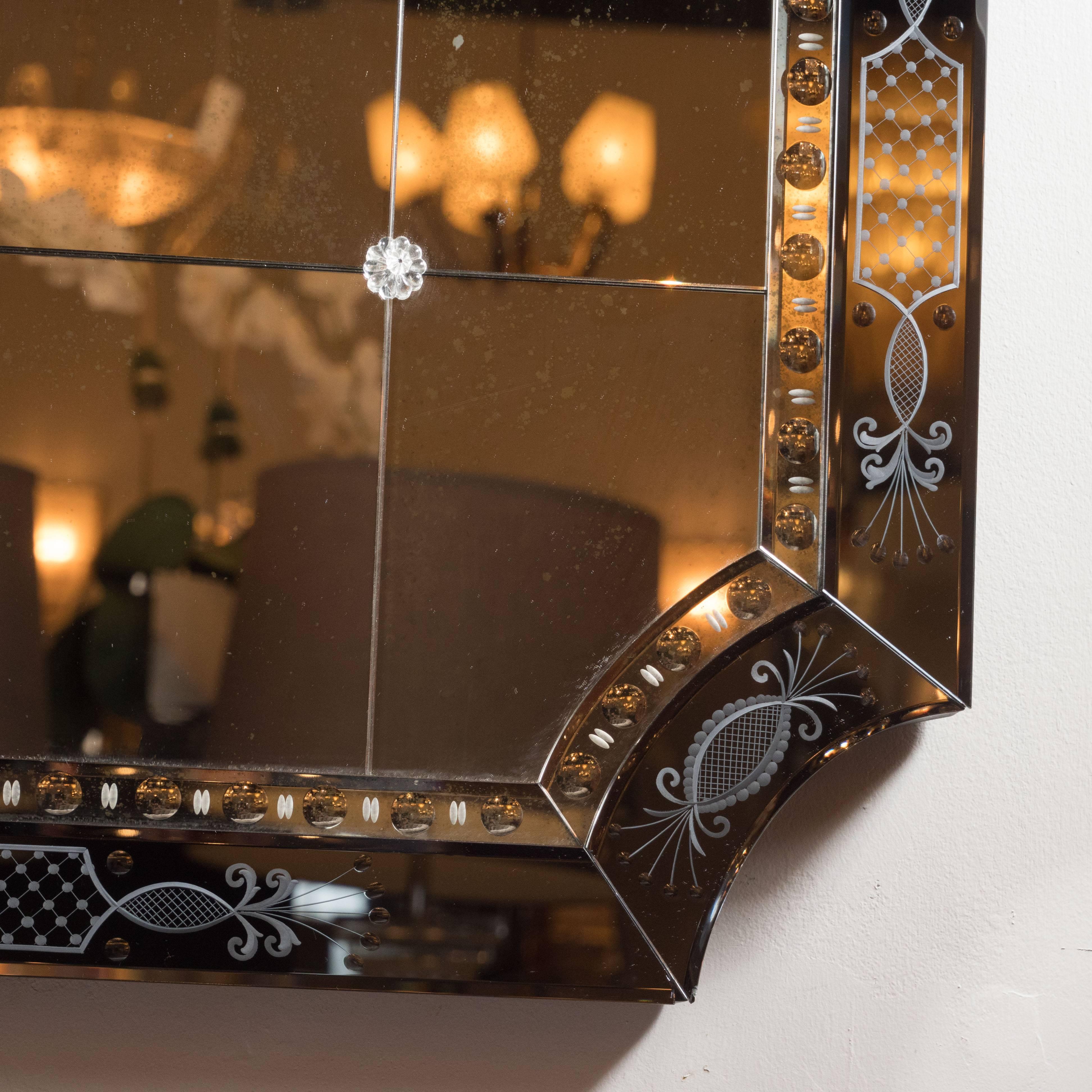 Mid-20th Century Hollywood Regency/Art Deco Reverse Etched, Beveled & Scalloped Venetian Mirror