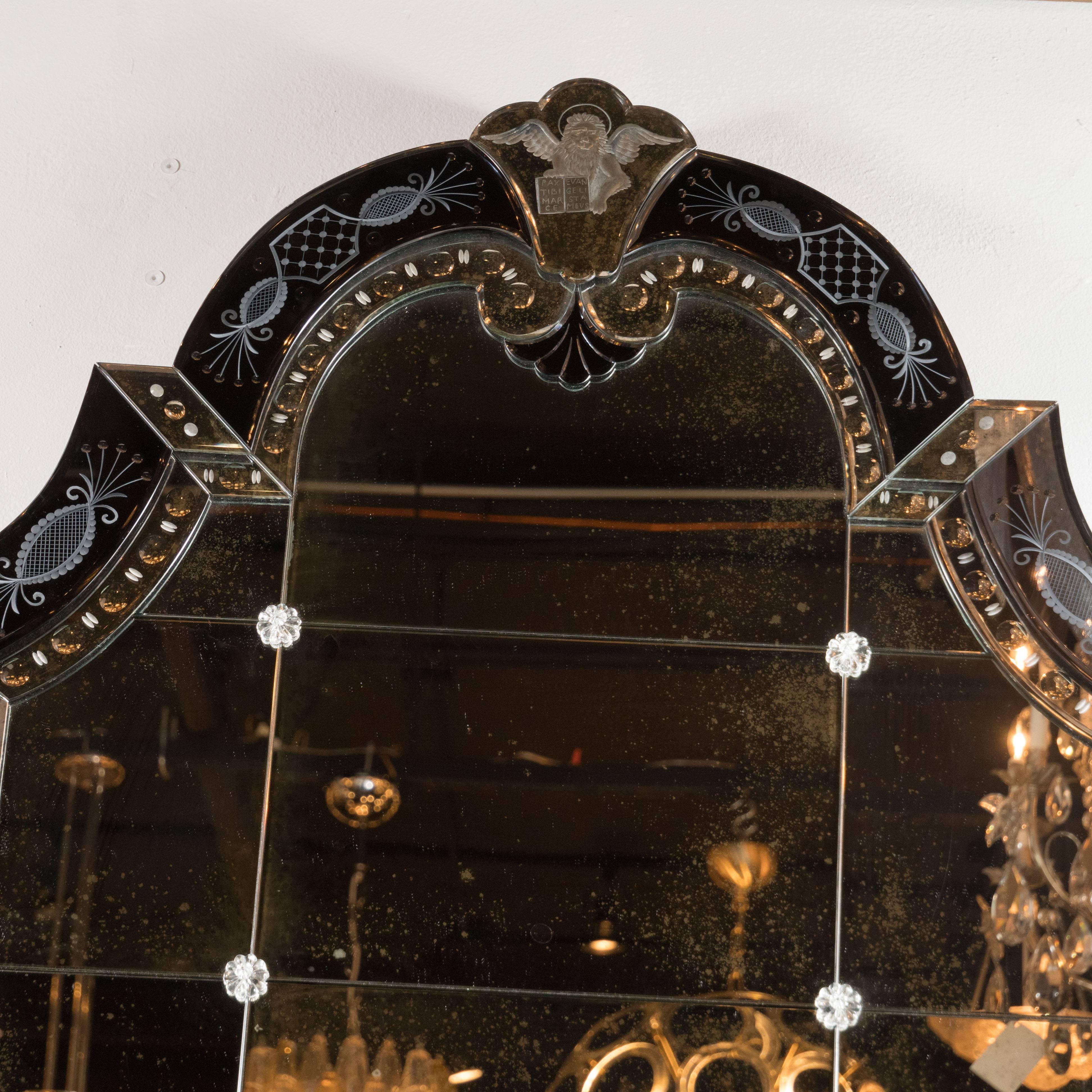 Hollywood Regency/Art Deco Reverse Etched, Beveled & Scalloped Venetian Mirror 1