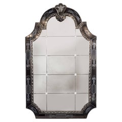 Hollywood Regency/Art Deco Reverse Etched, Beveled & Scalloped Venetian Mirror