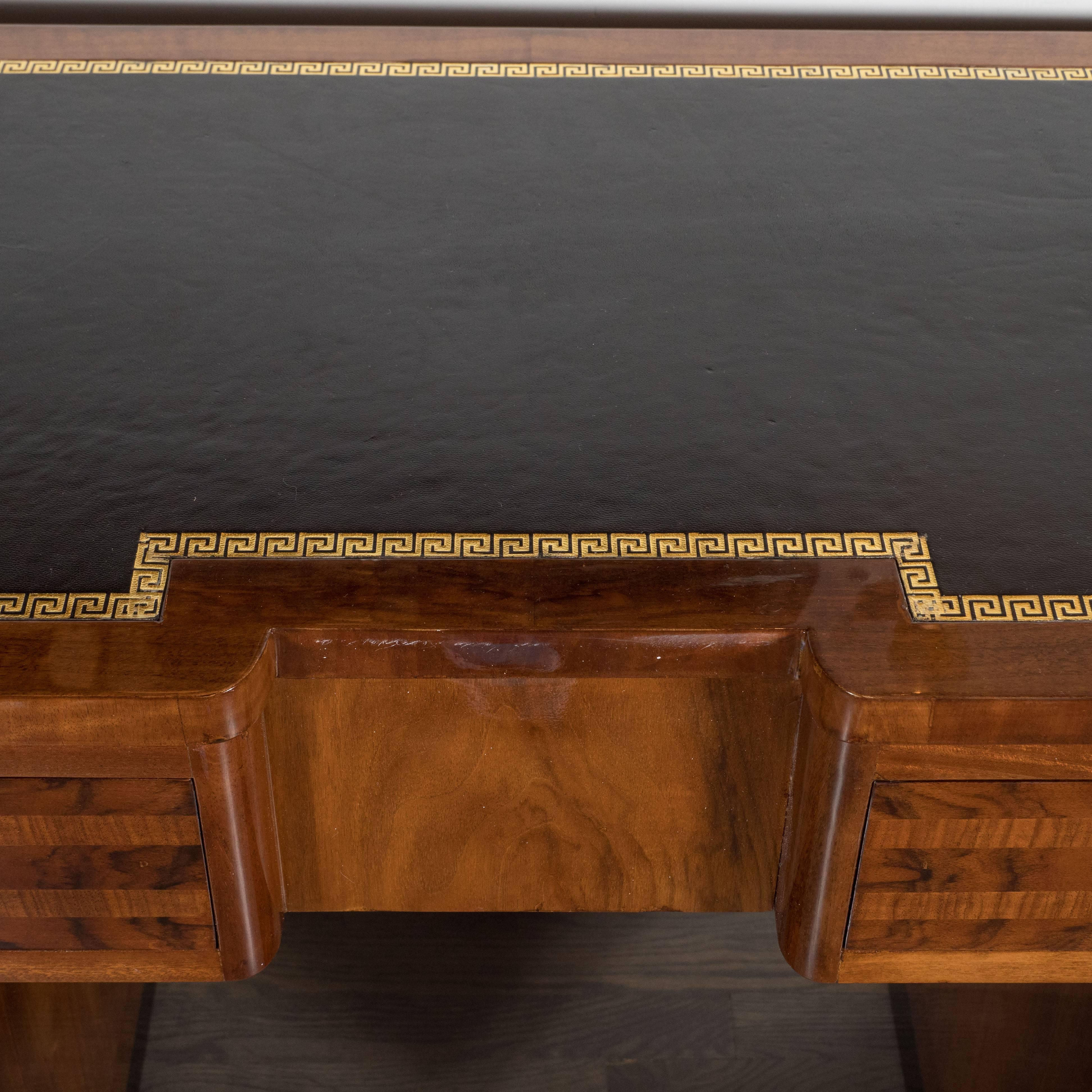 Mid-20th Century Art Deco Skyscraper Style Desk with Black Lacquer, Mahogany and Burled Walnut