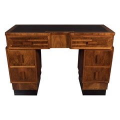 Art Deco Skyscraper Style Desk with Black Lacquer, Mahogany and Burled Walnut