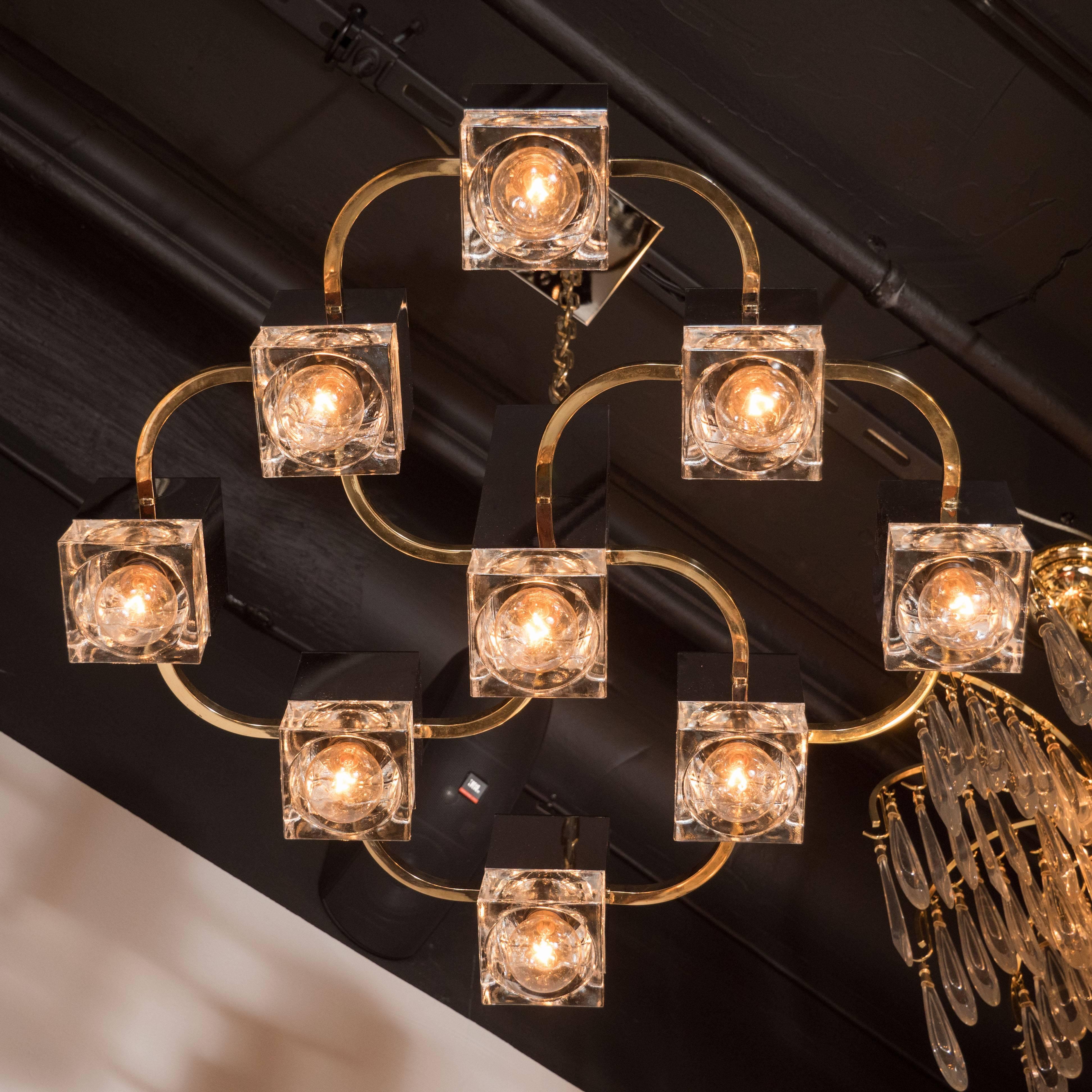Mid-Century Sciolari Chandelier with Waterglass Cubes, Chrome and Brass In Excellent Condition In New York, NY