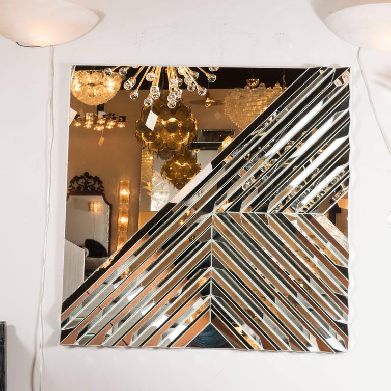 Custom Handmade Mirror With Complex Geometric Designs In Pyramidal Relief