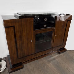 Art Deco Sideboard/Bar with Bookmatched Walnut, Exotic Marble and Brass Pulls