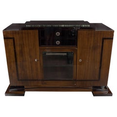 Vintage Art Deco Sideboard/Bar with Bookmatched Walnut, Exotic Marble and Brass Pulls
