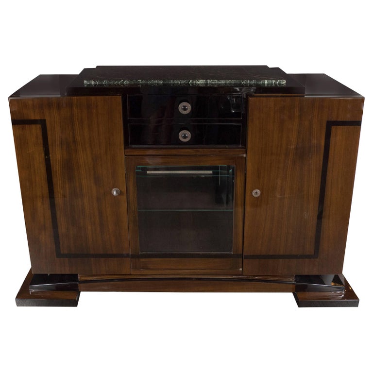 Art Deco Sideboard Bar With Bookmatched Walnut Exotic Marble And