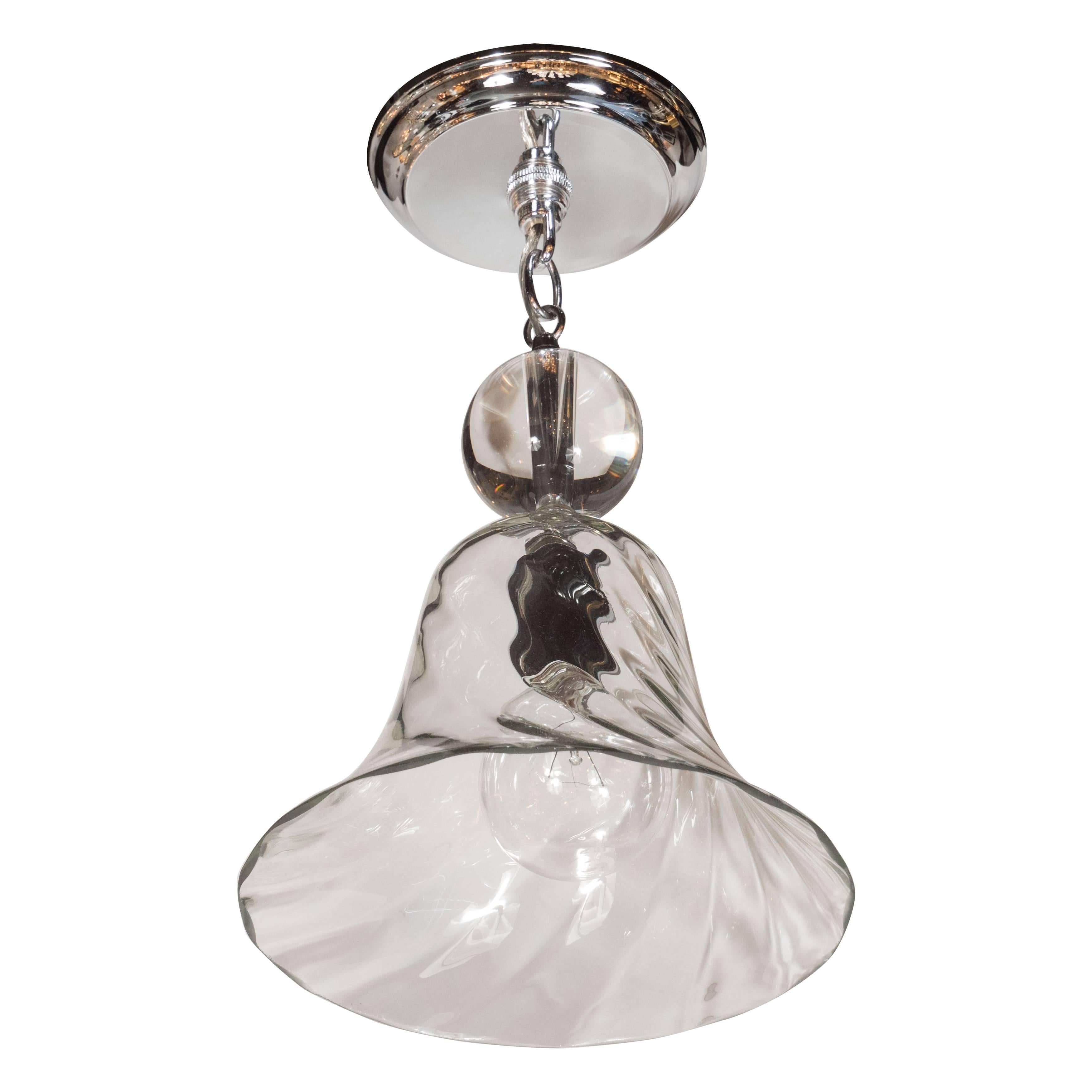 Handblown Smoke Tinted Murano Glass Pendant with Crystal Ball Embellishment