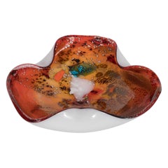 Abstract Mid-Century Modern Handblown Murano Glass Bowl with White Gold Flecks