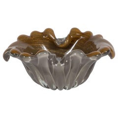 Mid Century Modern Handblown Murano Bowl in Hues of Antique Bronze & Pewter