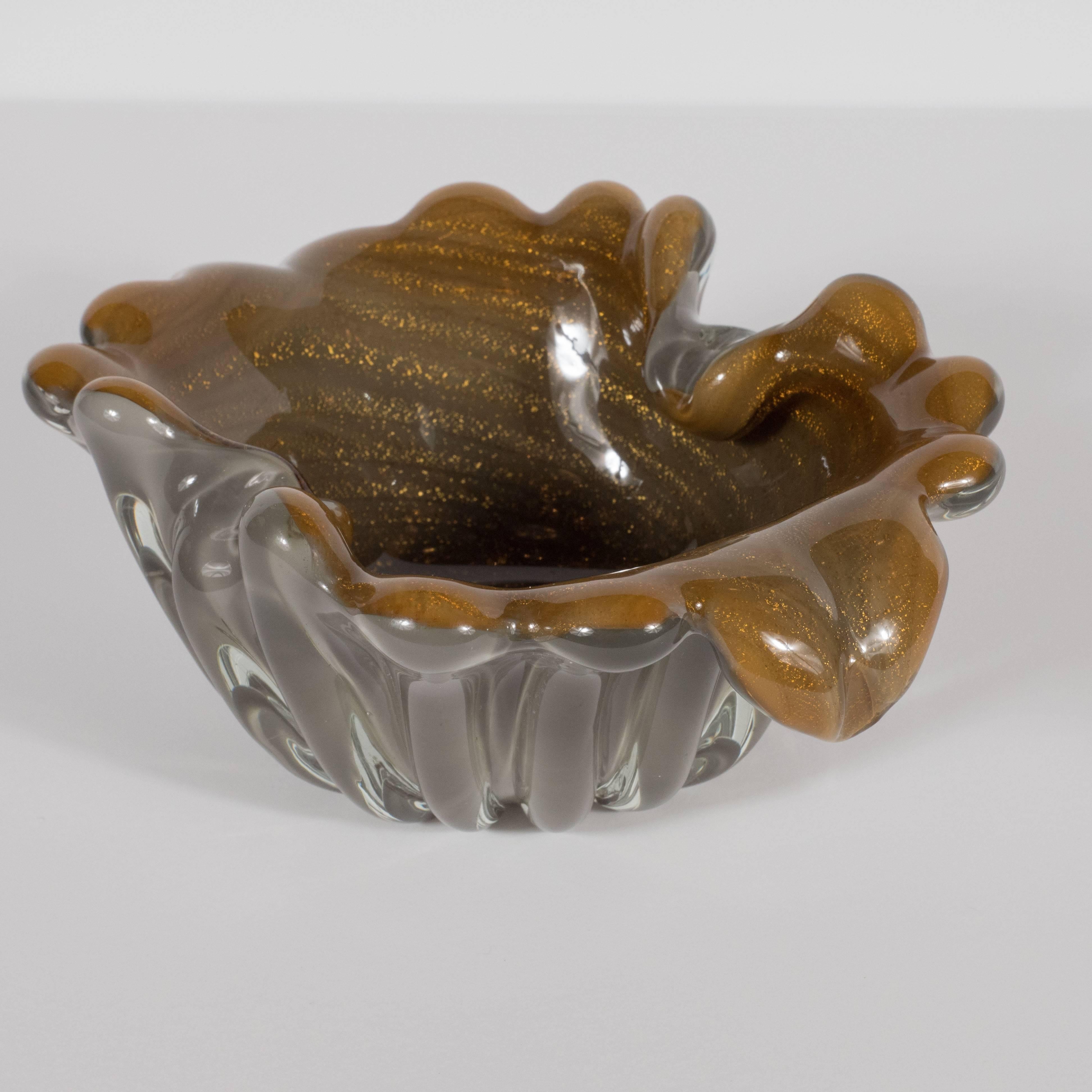 Mid-Century Modern Handblown Murano Bowl in Hues of Antique Bronze & Pewter In Excellent Condition In New York, NY
