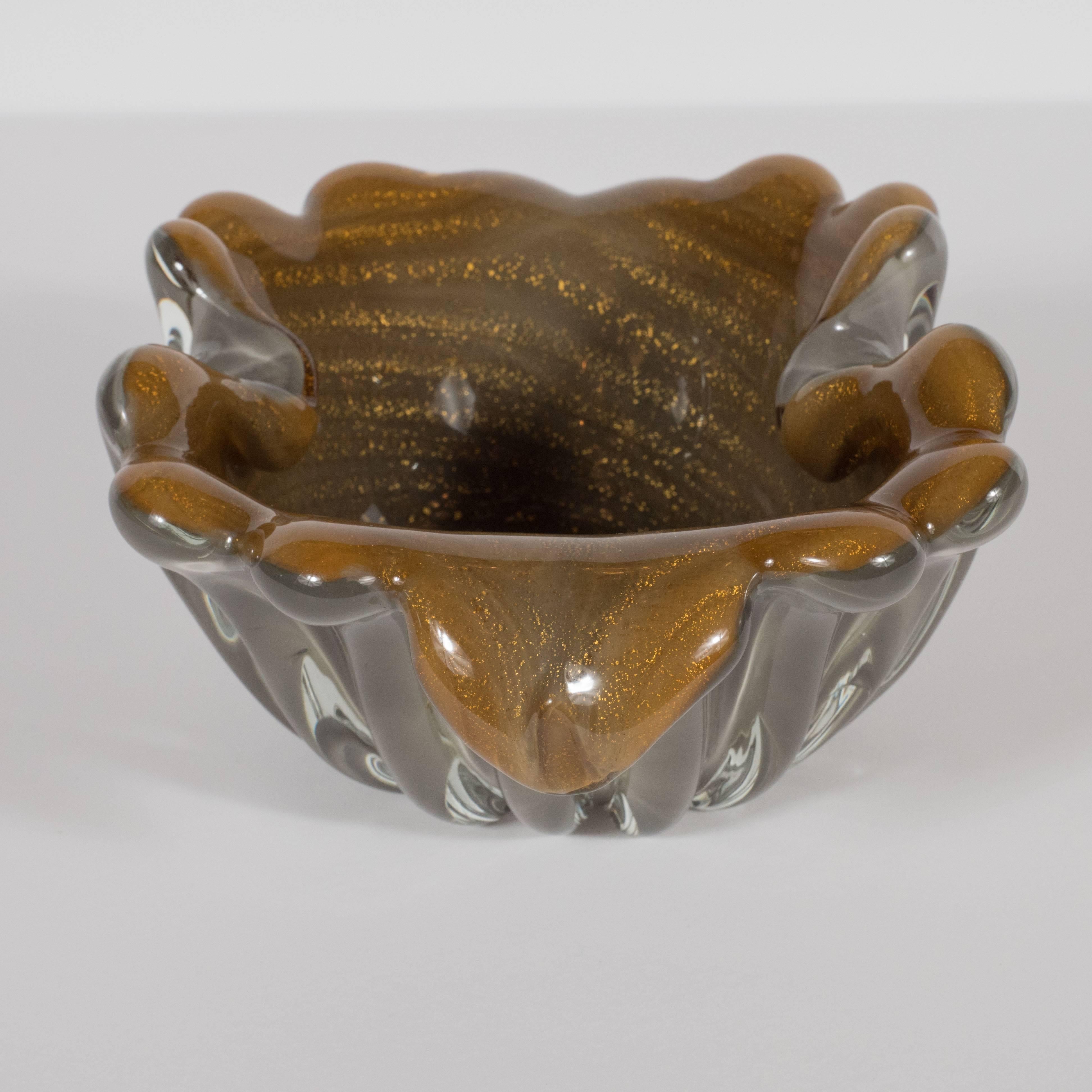 Mid-20th Century Mid-Century Modern Handblown Murano Bowl in Hues of Antique Bronze & Pewter