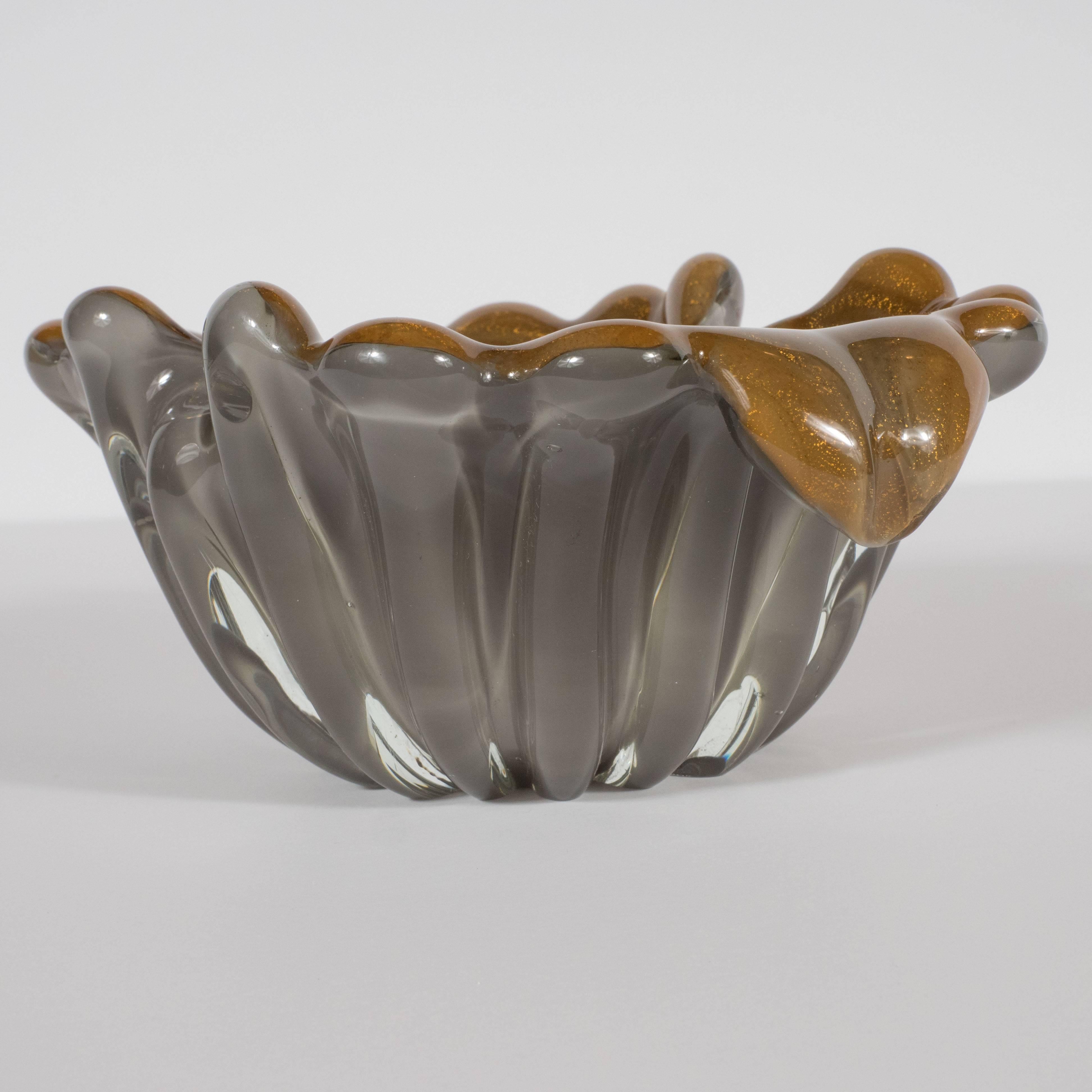 Mid-Century Modern Handblown Murano Bowl in Hues of Antique Bronze & Pewter 2