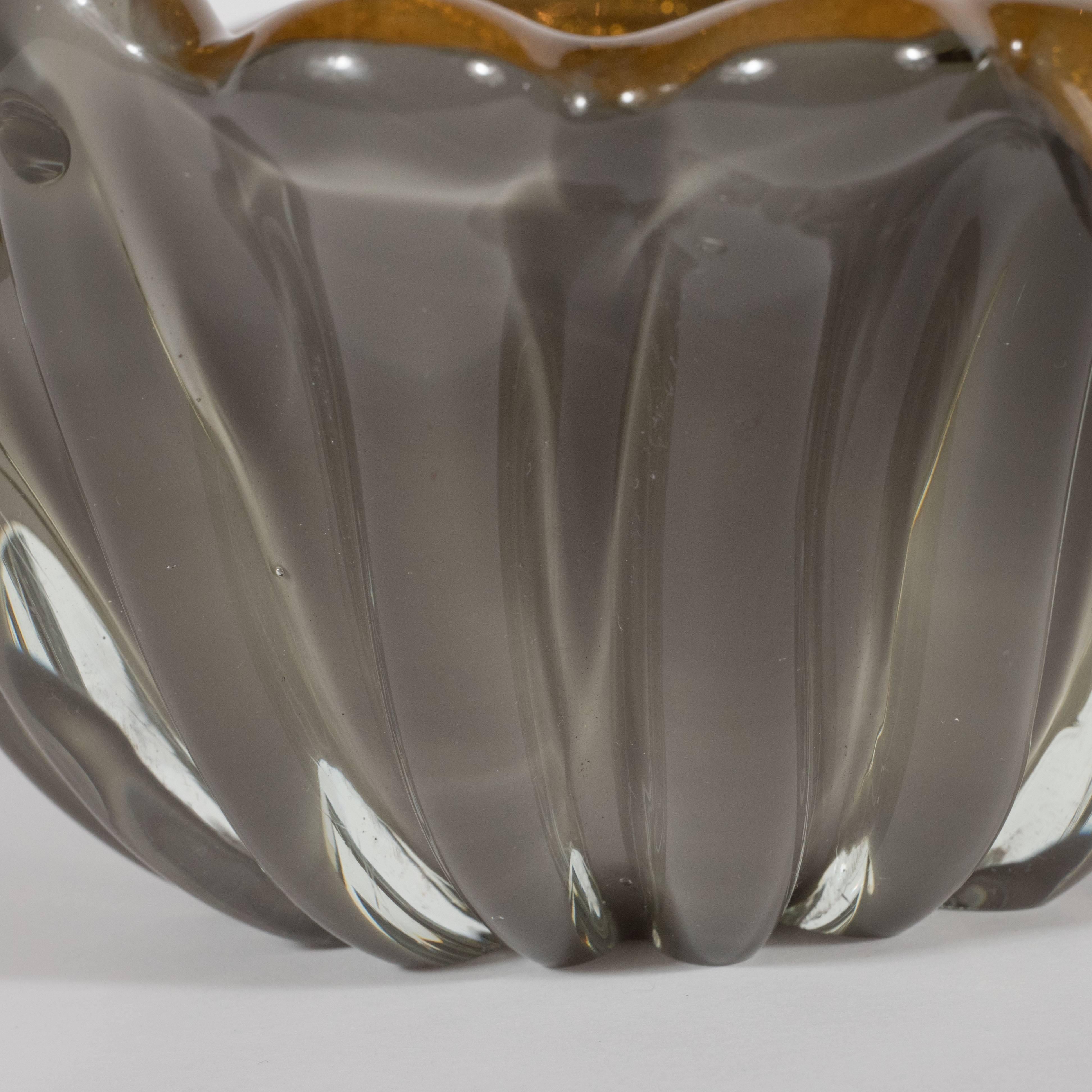 Mid-Century Modern Handblown Murano Bowl in Hues of Antique Bronze & Pewter 4